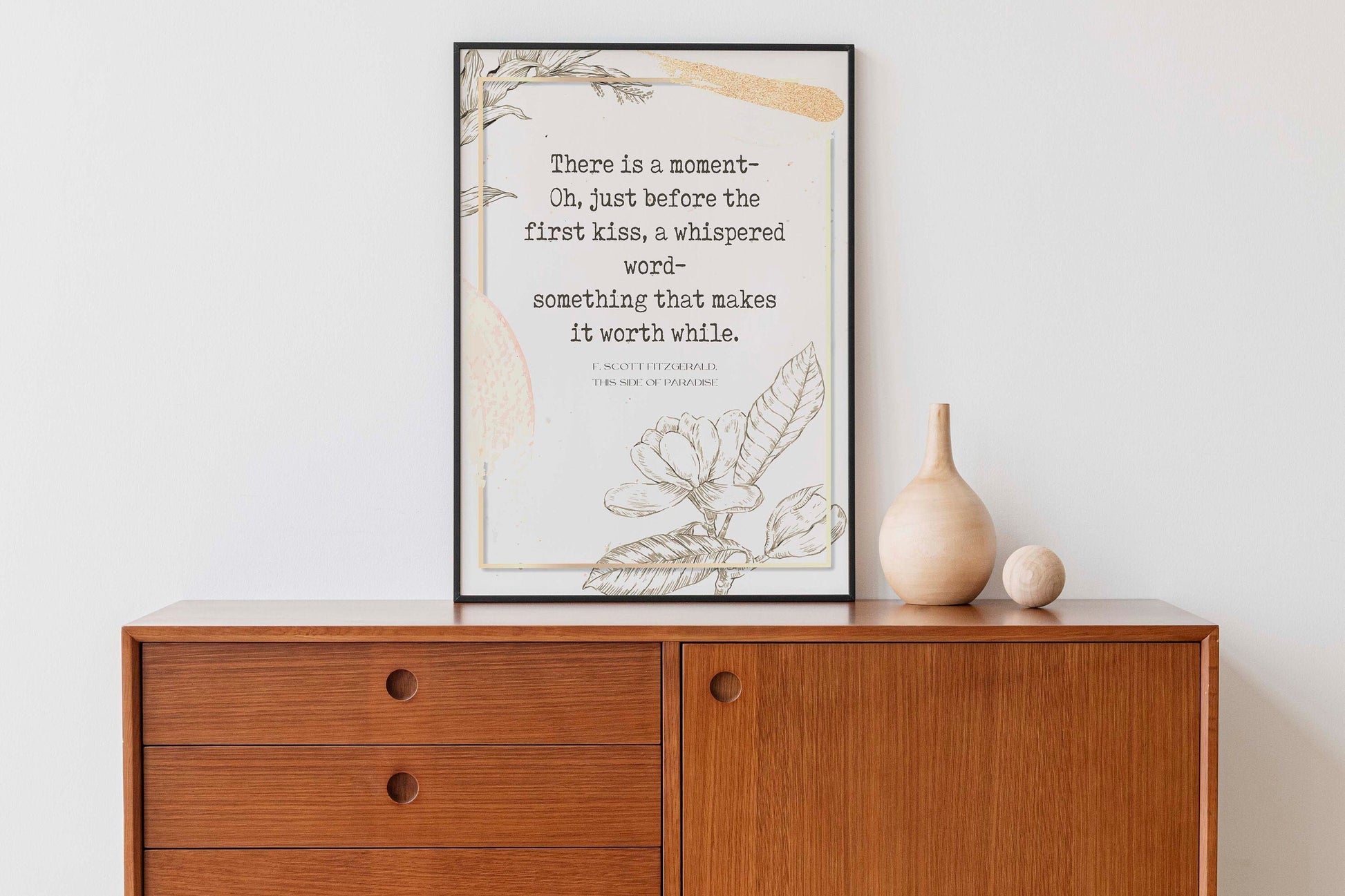 There is a Moment Before The First Kiss FS Fitzgerald Quote Wall Art Print, Modern Watercolor Inspirational Bedroom & Living Room Wall Decor