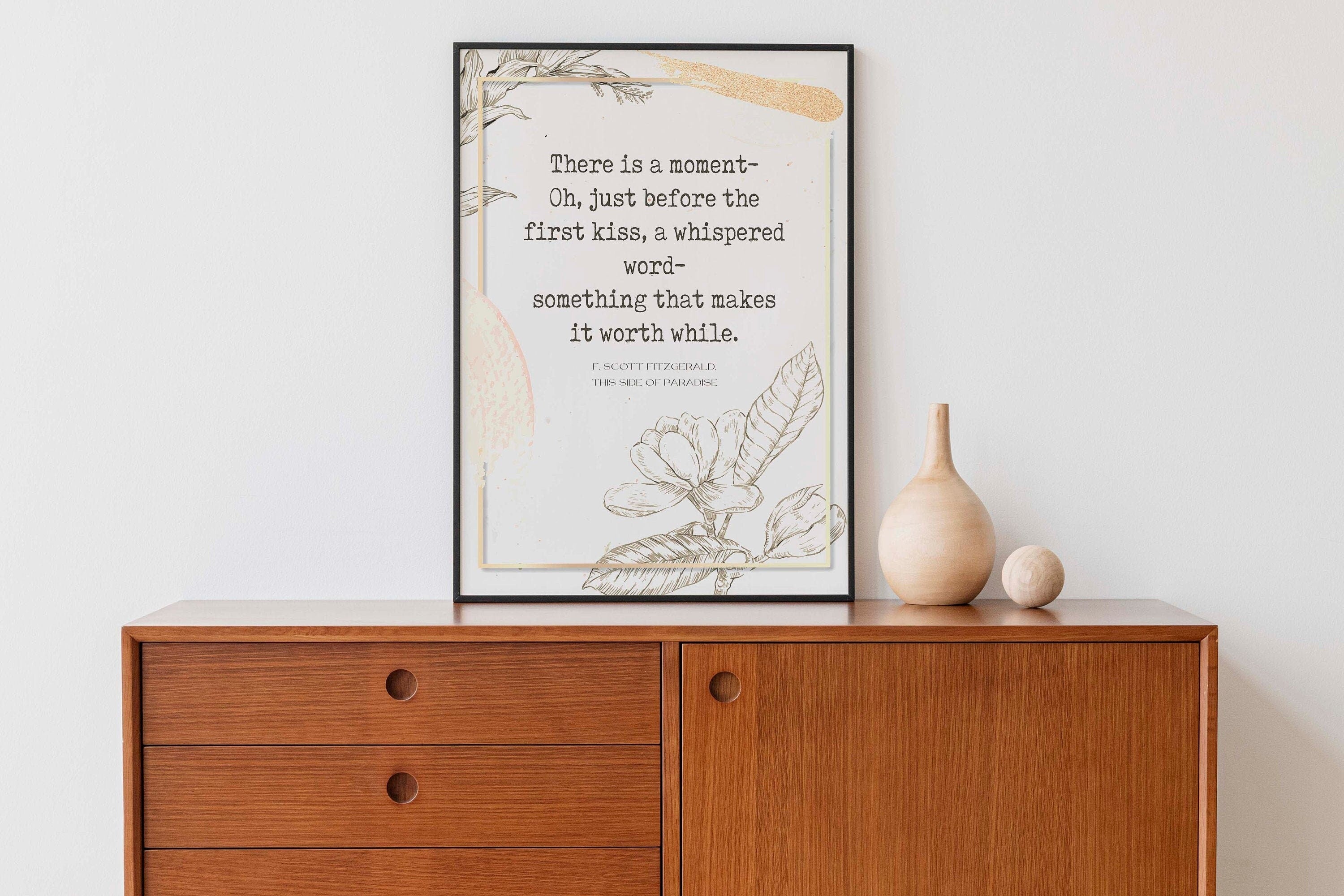 There is a Moment Before The First Kiss FS Fitzgerald Quote Wall Art Print, Modern Watercolor Inspirational Bedroom & Living Room Wall Decor