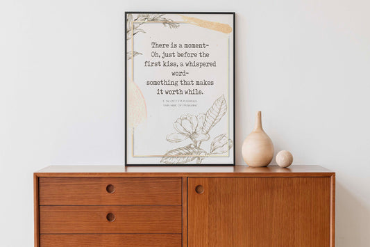 There is a Moment Before The First Kiss FS Fitzgerald Quote Wall Art Print, Modern Watercolor Inspirational Bedroom & Living Room Wall Decor