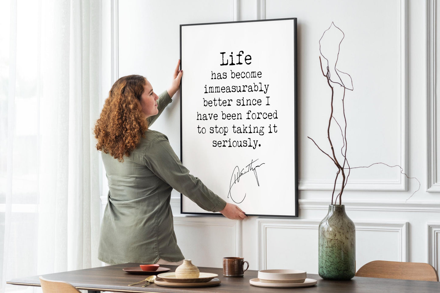 Hunter S Thompson Quote Print – Life Is Better Since I Stopped Taking It Seriously – Minimalist Author Poster Framed or Unframed