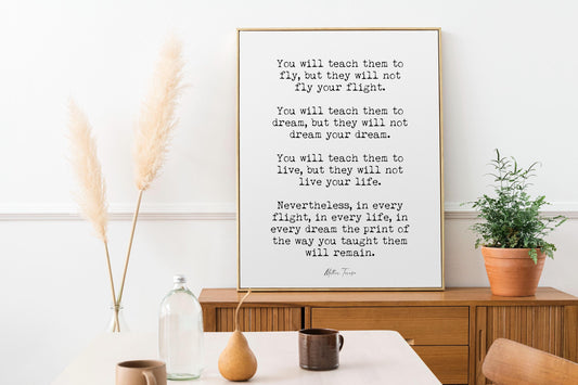 Mother Teresa Quote Print – Teach Them to Fly Wall Art – Framed or Unframed, Vintage or Modern Background