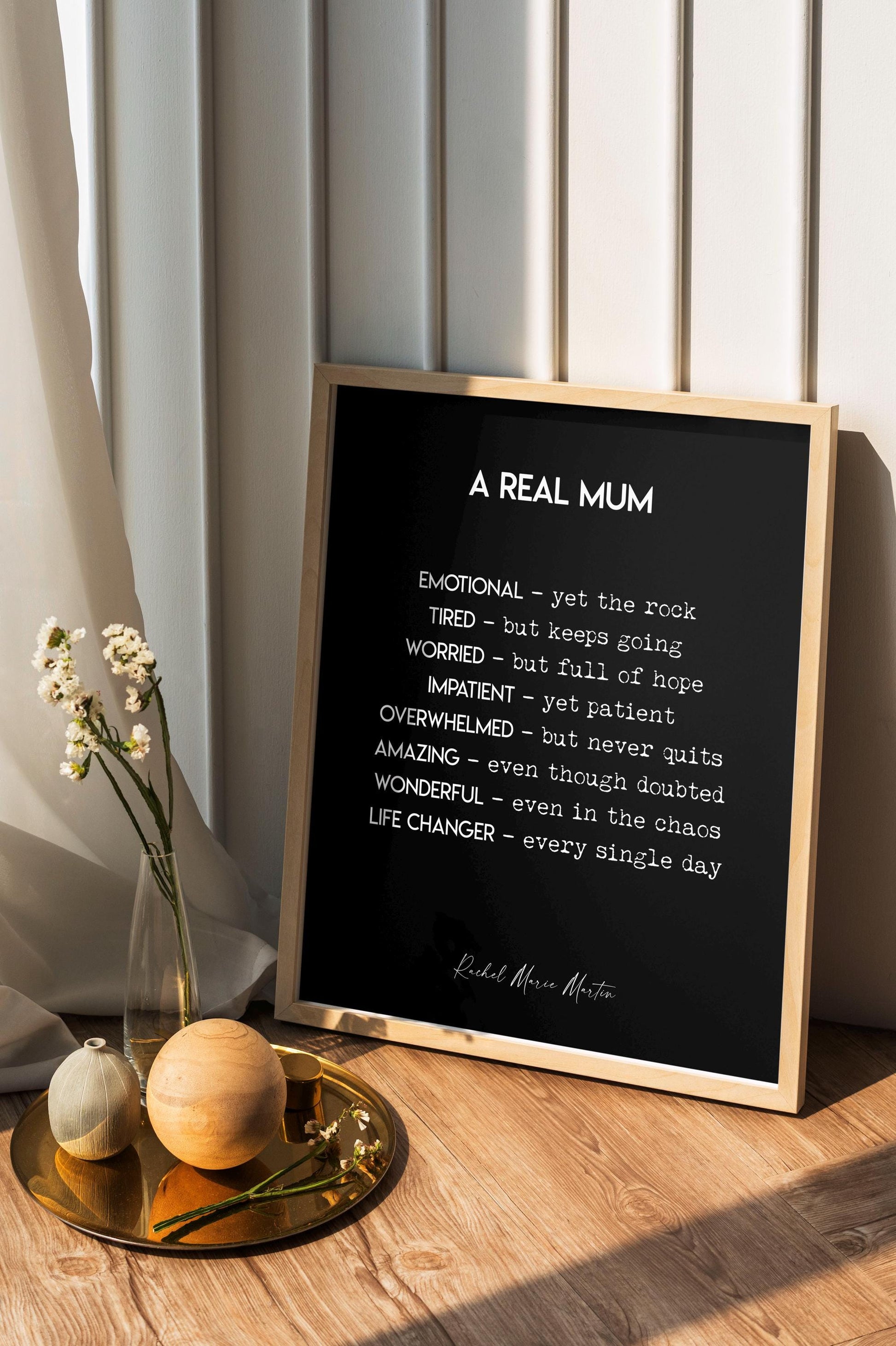 Inspirational Mom Print | A Real Mom / Mum Quote Art by Rachel Marie Martin | Gift for Mom or Mum | Black or White Wall Decor