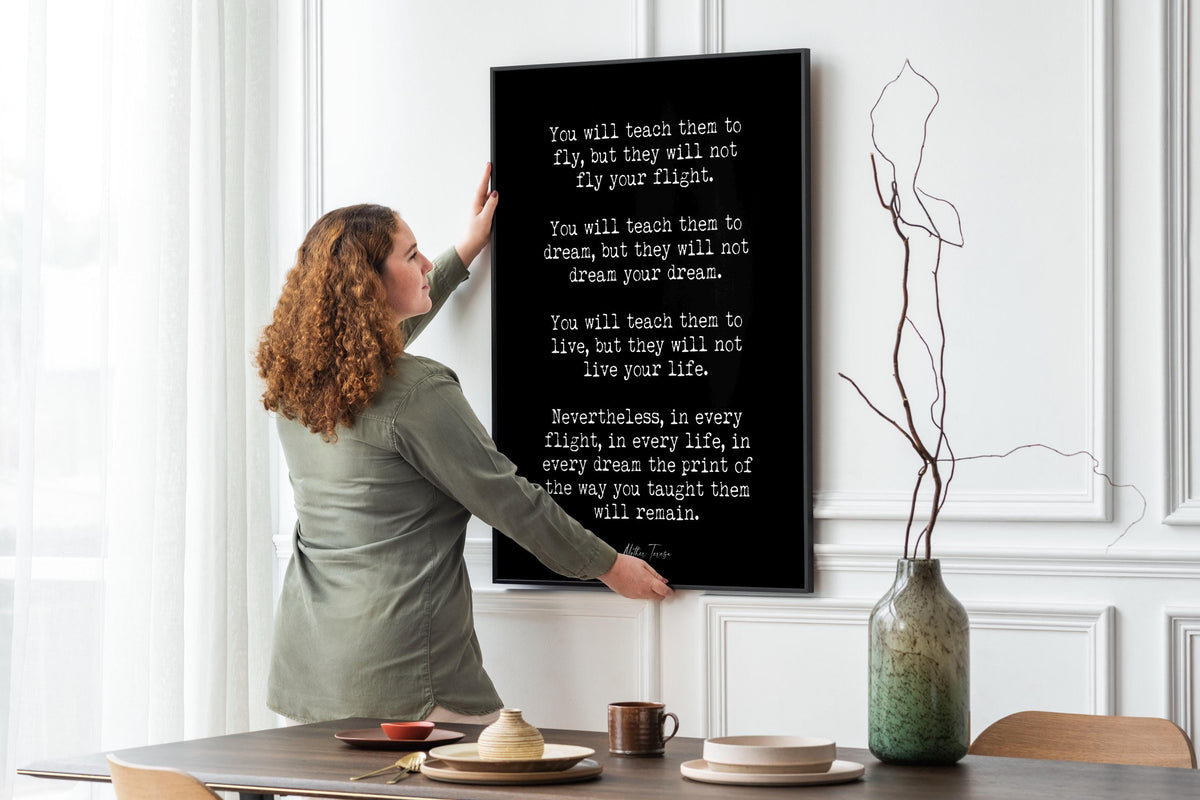 Mother Teresa Quote Print – Teach Them to Fly Wall Art – Framed or Unframed, Vintage or Modern Background