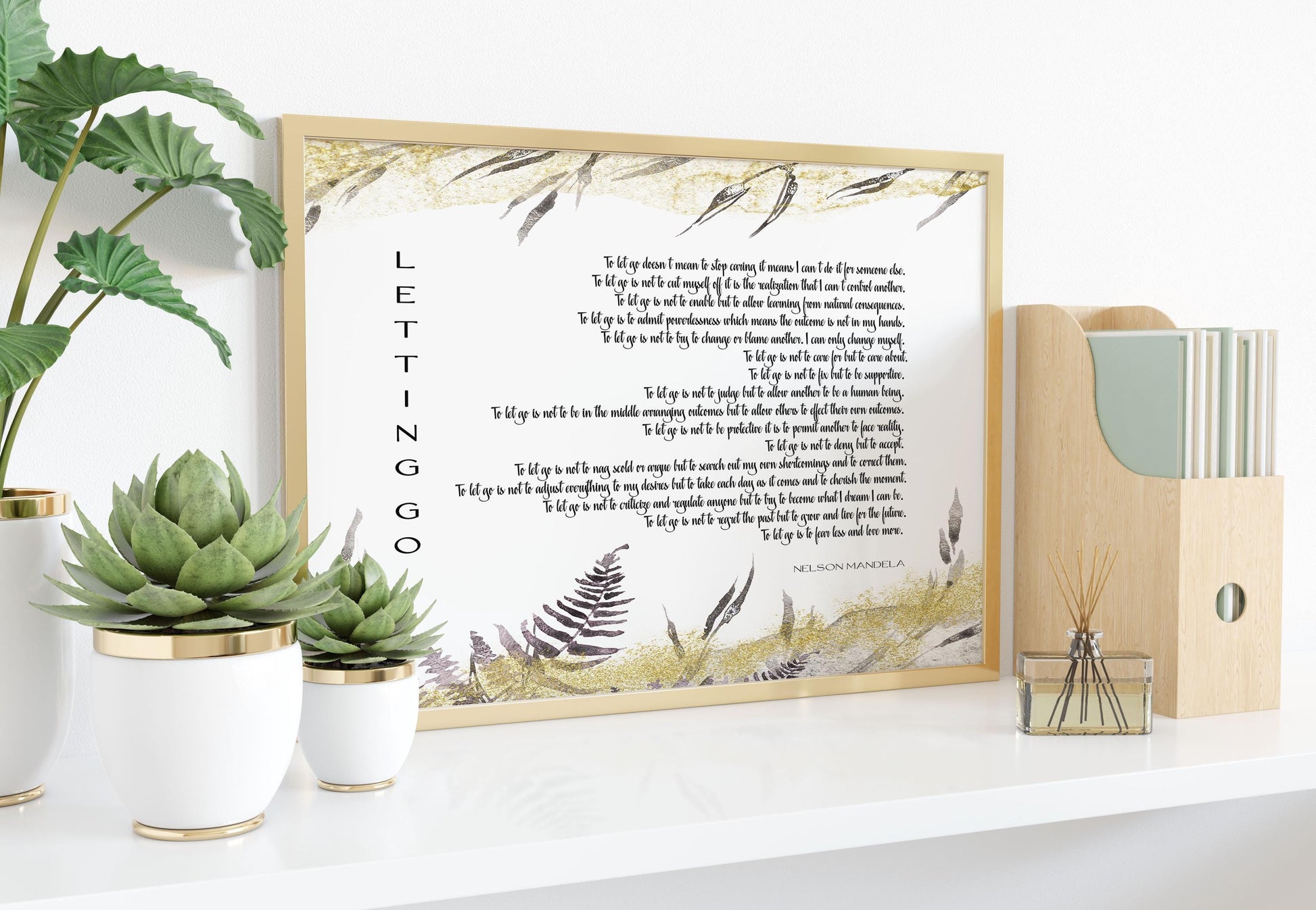 Letting Go Quote Print – Nelson Mandela Inspired Wall Art in Modern Botanical Style