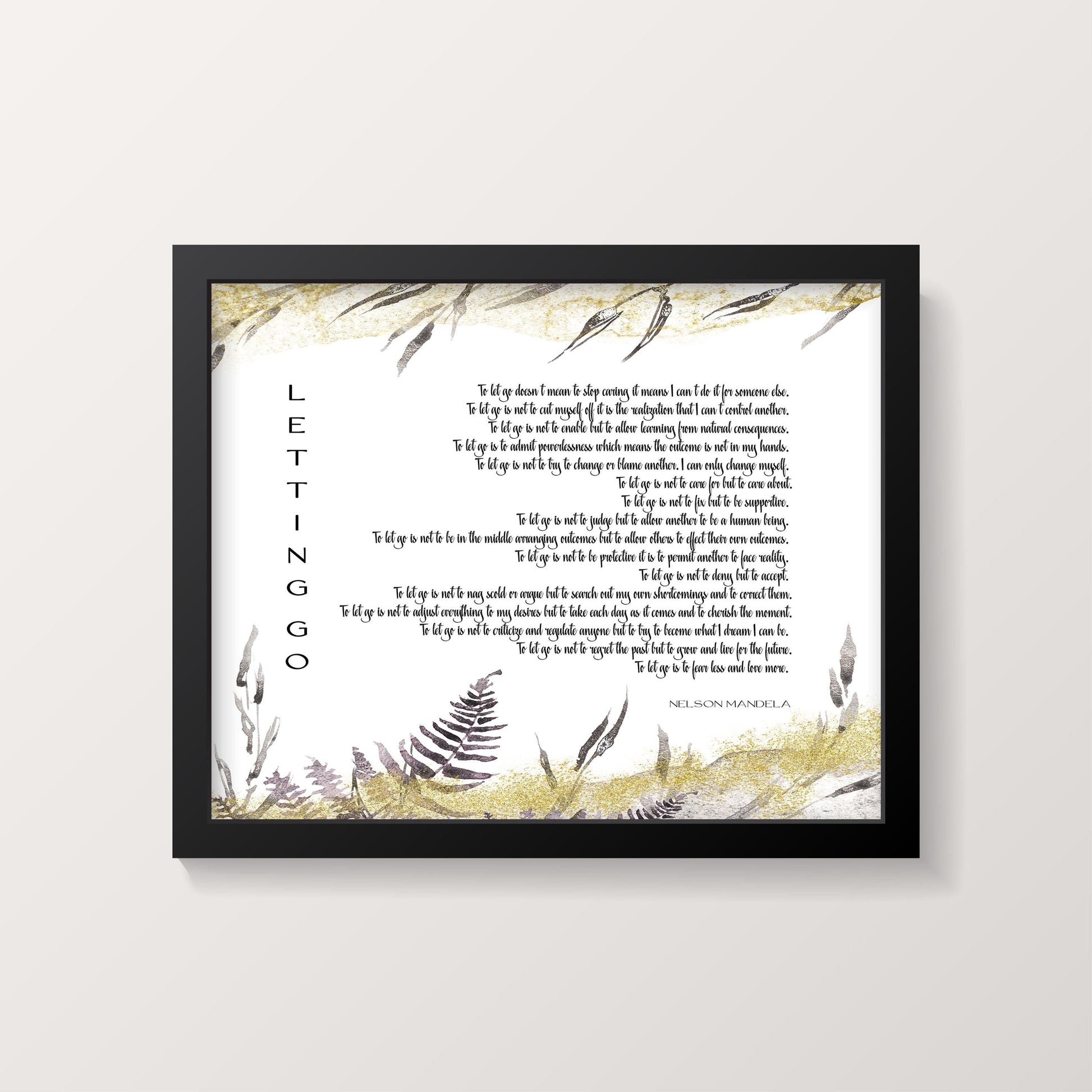 Letting Go Quote Print – Nelson Mandela Inspired Wall Art in Modern Botanical Style