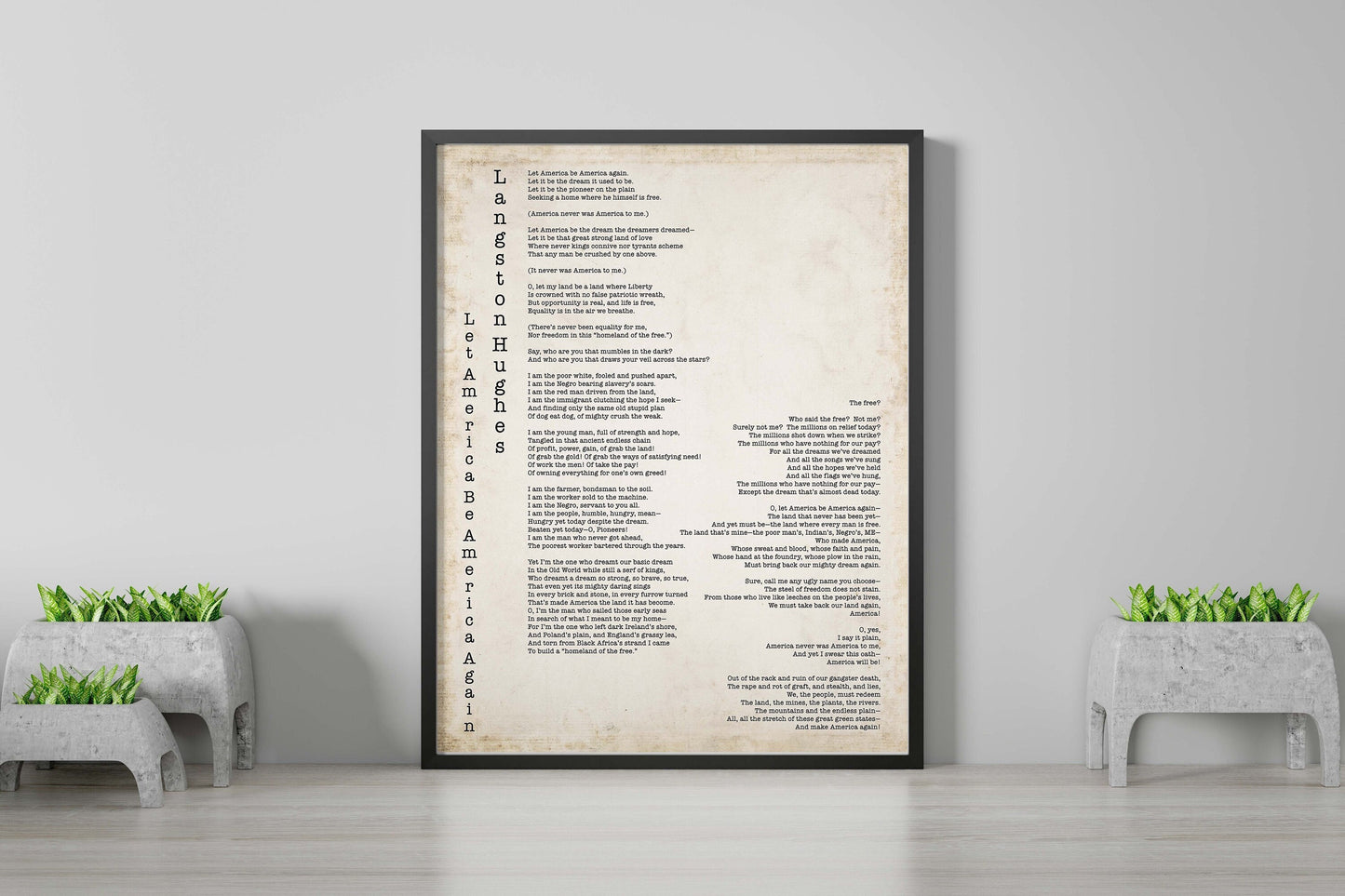 Poetry Wall Print Langston Hughes "Let America Be America Again" Vintage Poem Art Decor