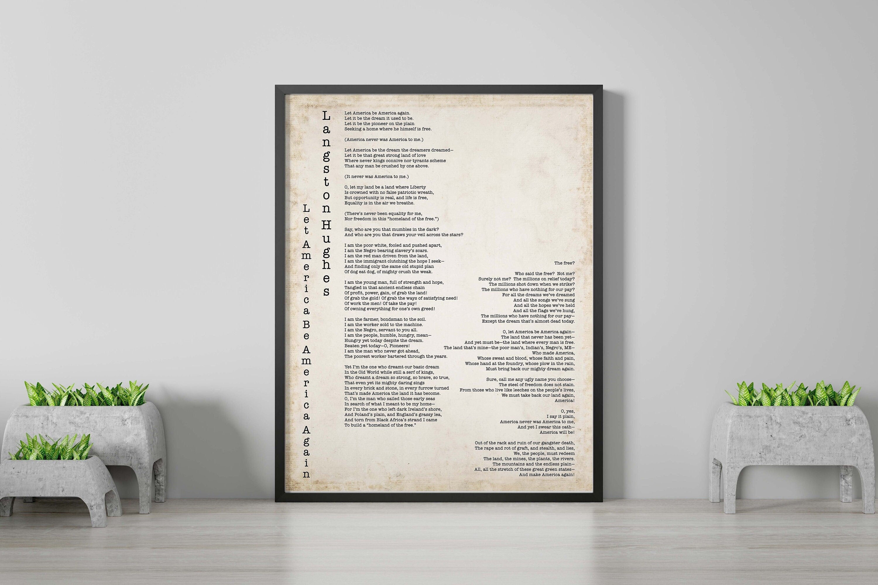Poetry Wall Print Langston Hughes "Let America Be America Again" Vintage Poem Art Decor