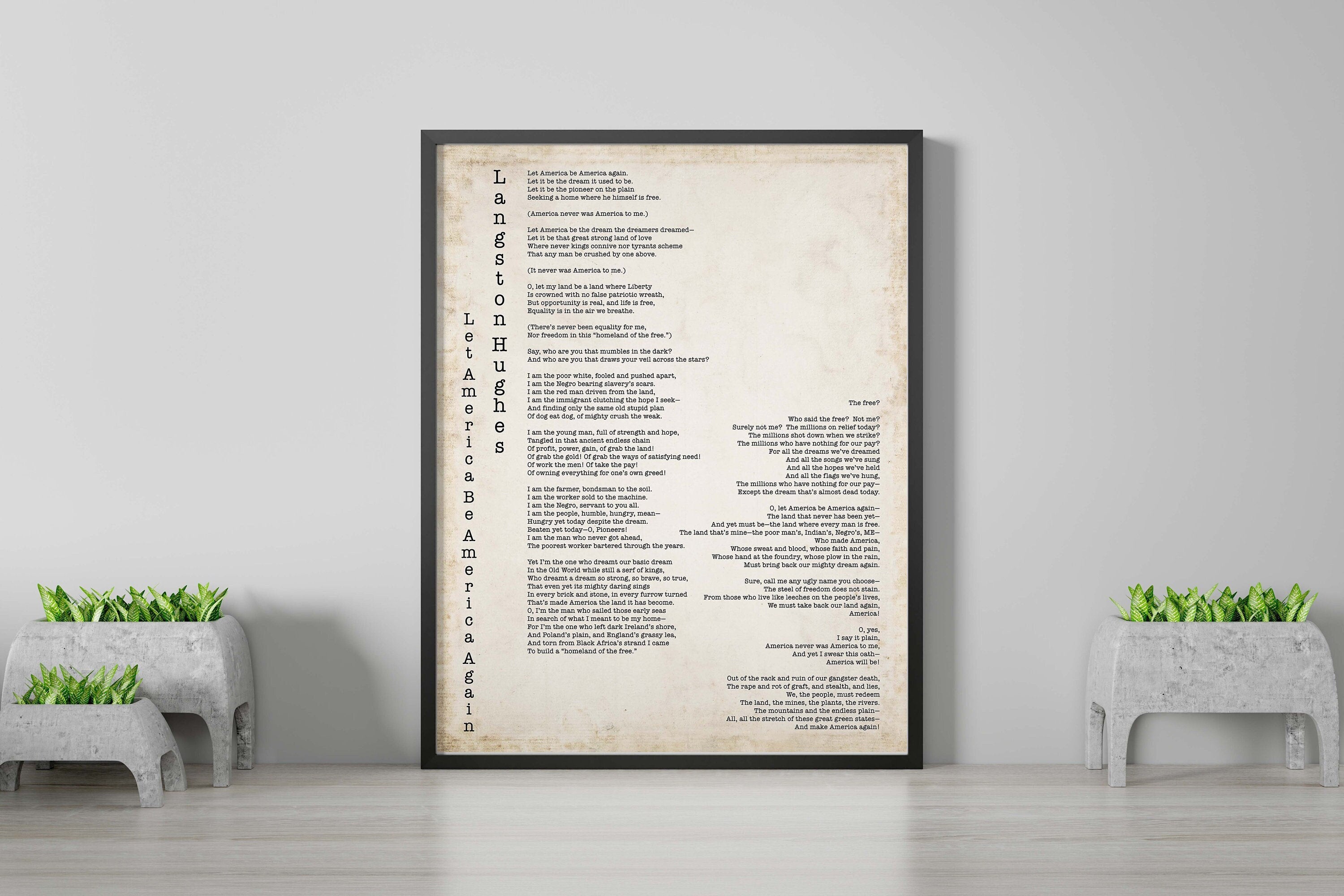 Langston Hughes "Let America Be America Again" Poem Art Print - Inspirational Literary Wall Decor - Vintage or Black and White