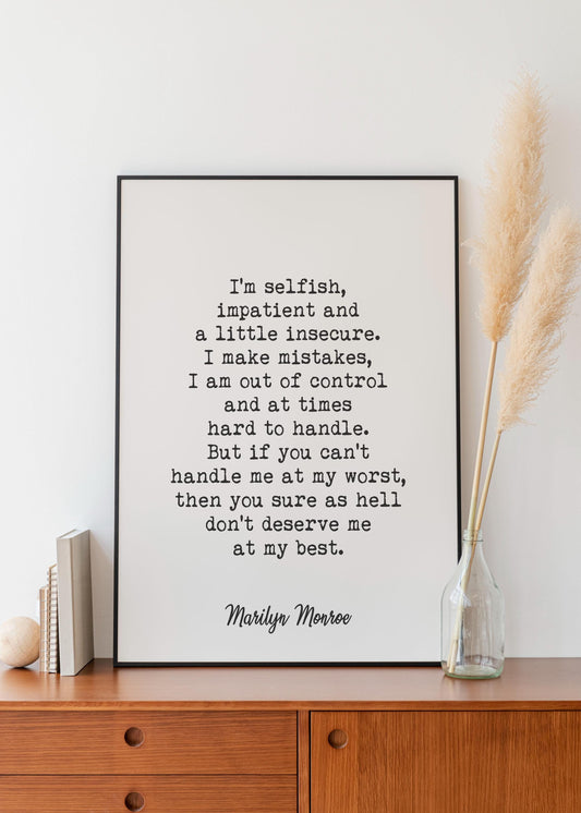 Marilyn Monroe Quote Print  Iconic Self Love Wall Art, Feminist Typewriter Style Poster