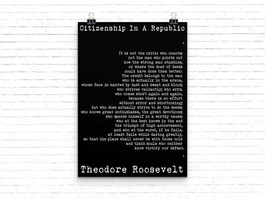Theodore Roosevelt "Man in the Arena" Quote Print - Inspirational Leadership Wall Art - Motivational Vintage Typography Poster