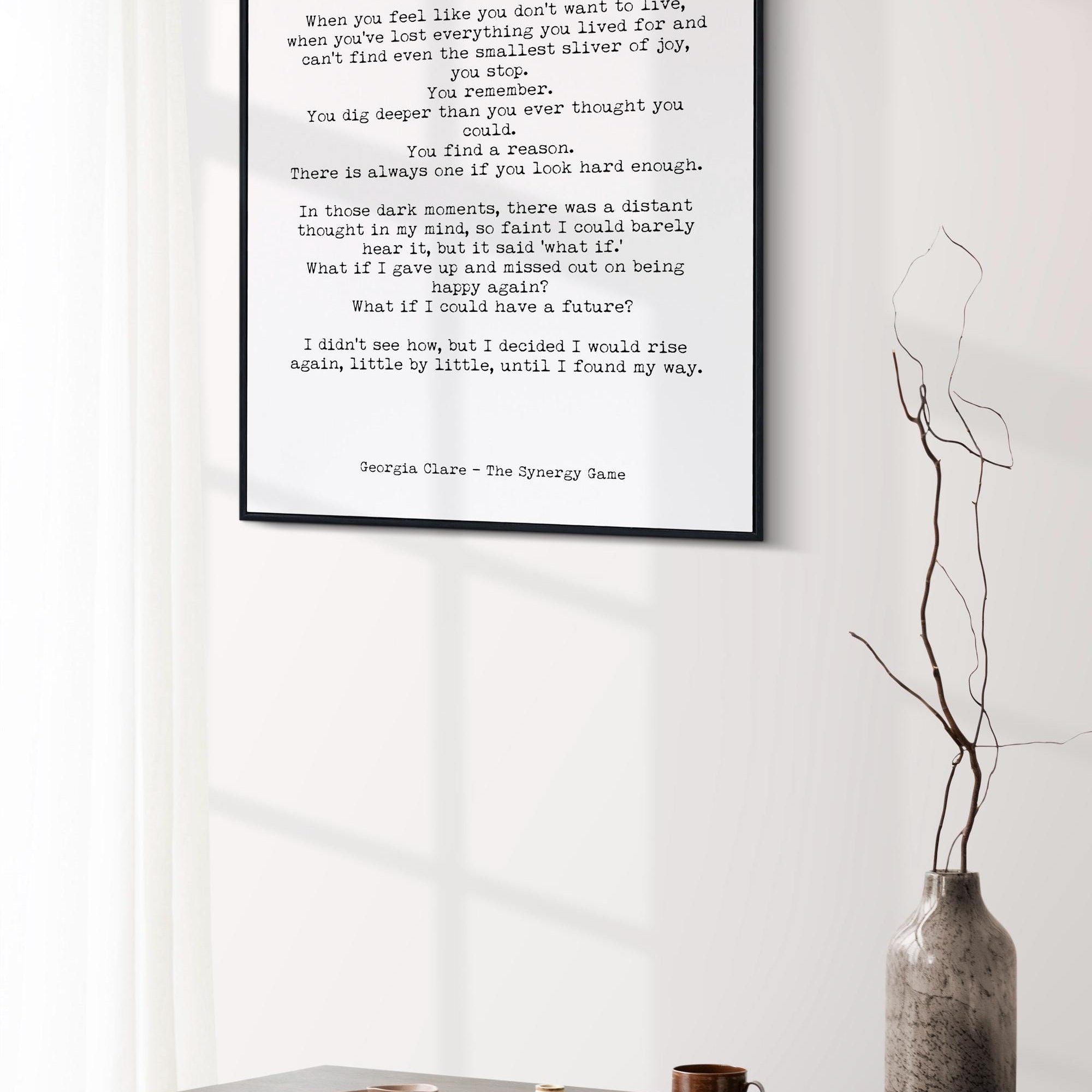 Black & White Literary Quote Art Print – Minimalist Healing Wall Decor