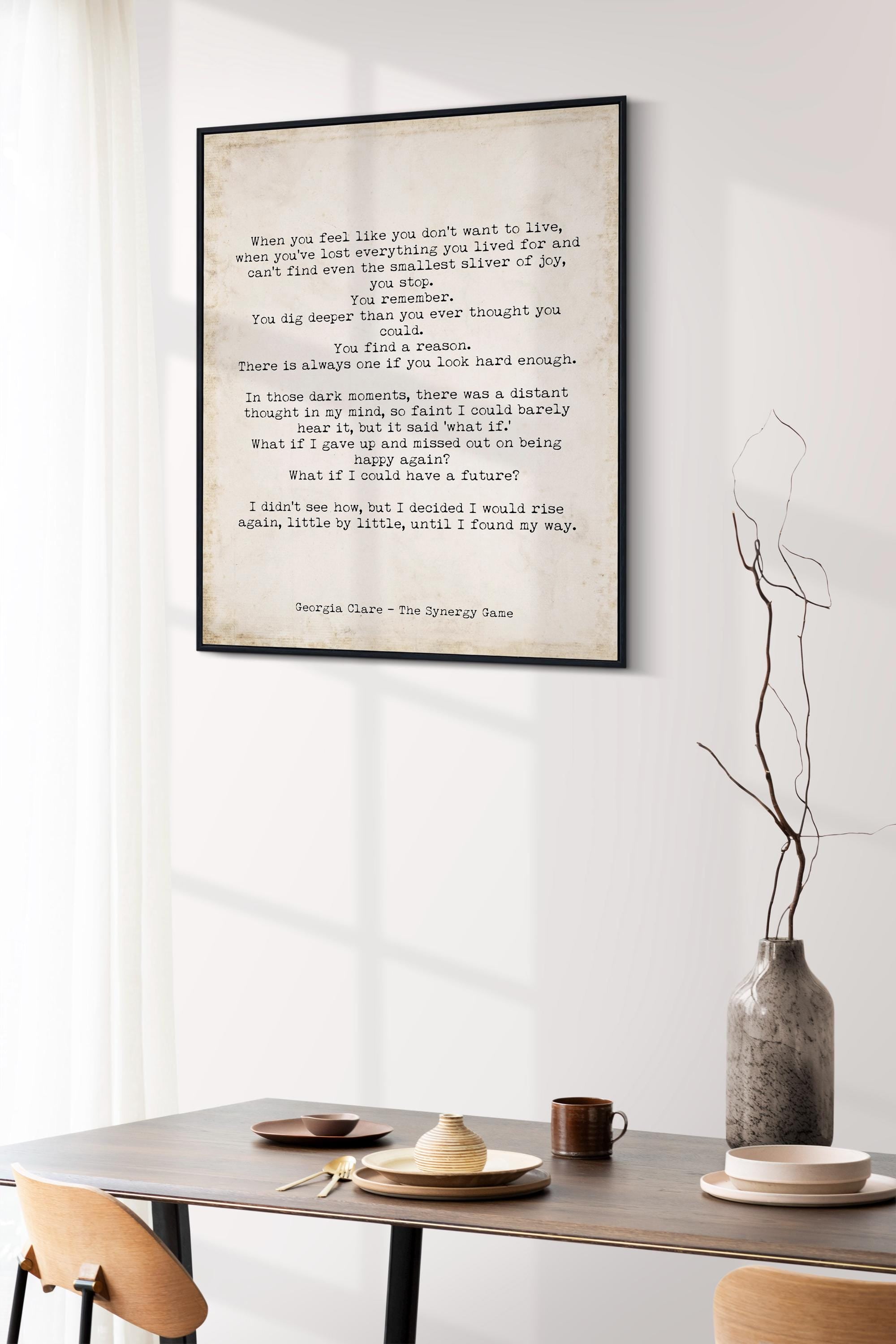 Black & White Literary Quote Art Print – Minimalist Healing Wall Decor