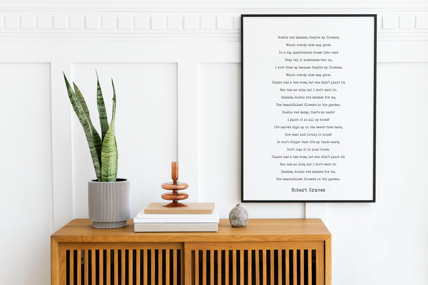 Robert Graves Poem Print Double Red Daisies Literary Wall Art