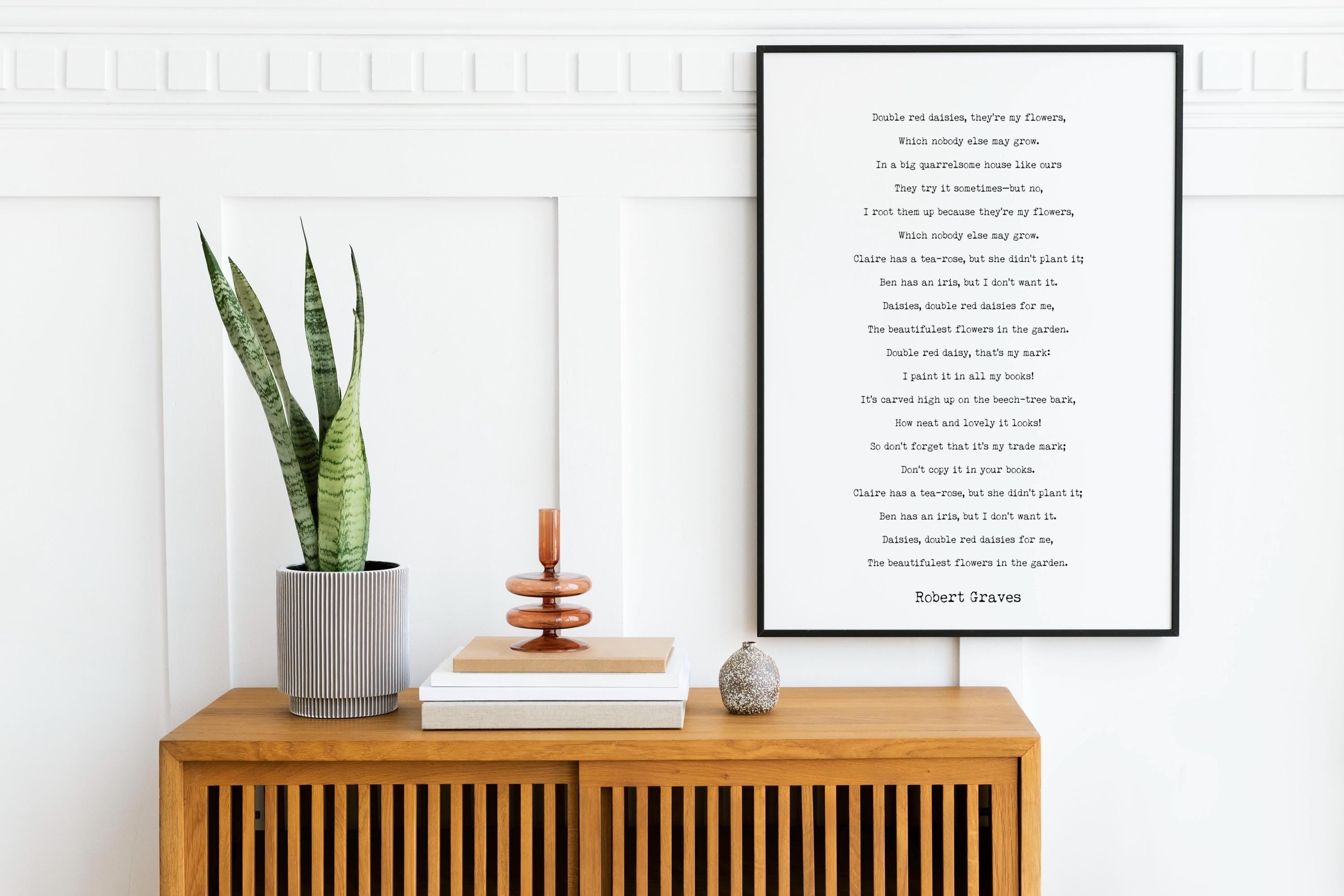 Robert Graves Poem Print Double Red Daisies Literary Quote Wall Art Typewriter Poem Print Black White Vintage Decor Book Lover Gift