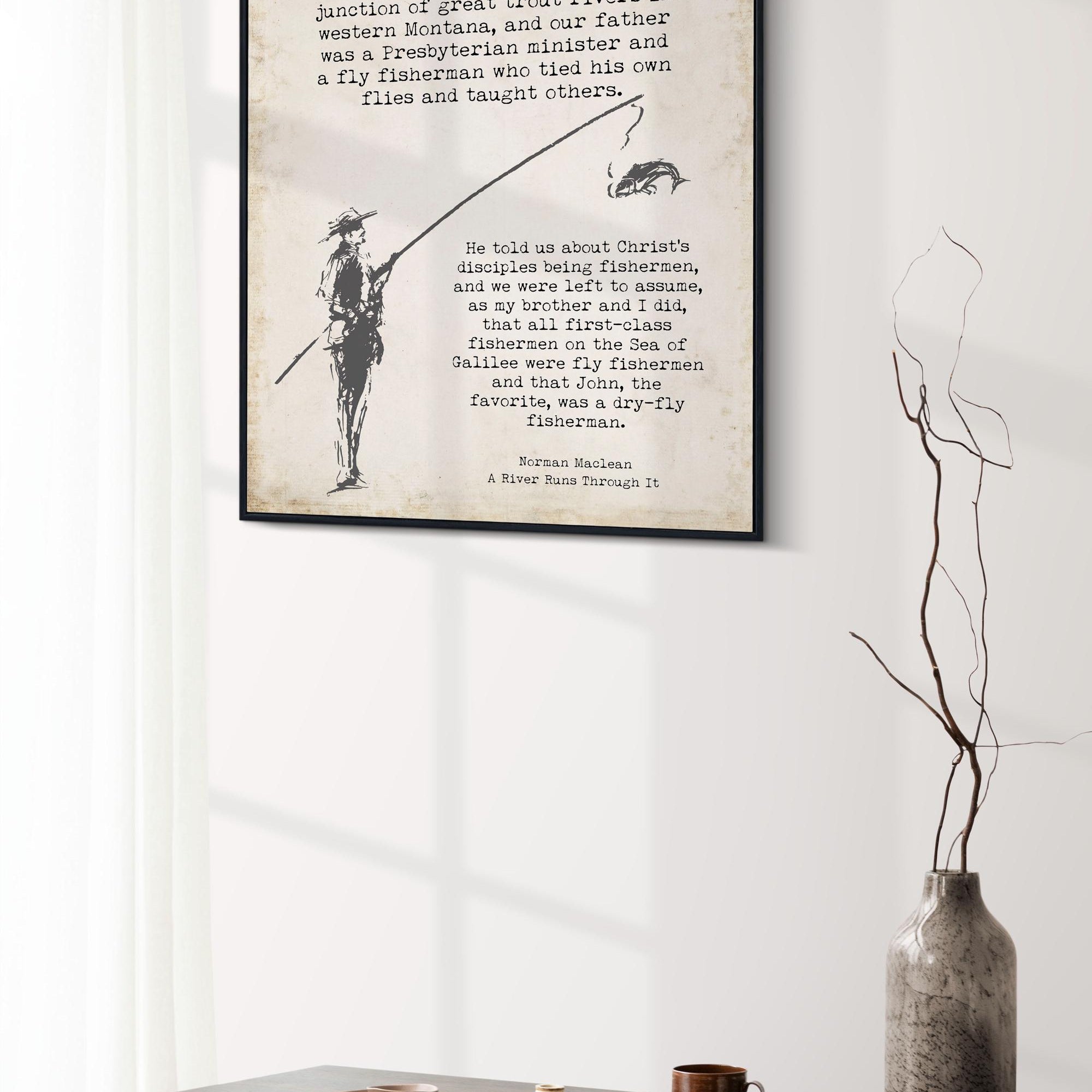 Norman Maclean Fly Fishing Quote Print A River Runs Through It Vintage Wall Art Gift For Fishermen Rustic Literary Decor Typewriter Art