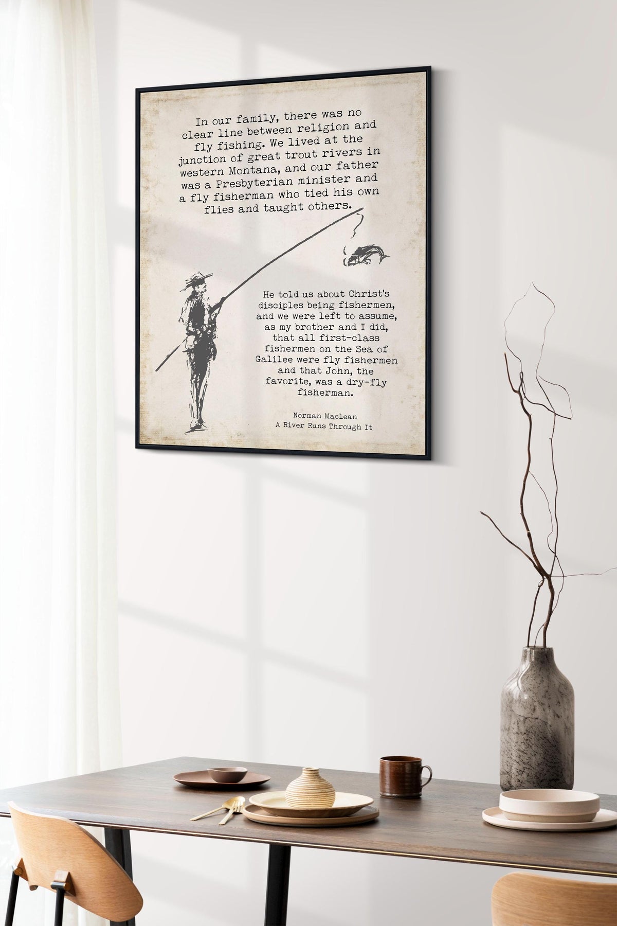Norman Maclean Fly Fishing Quote Print A River Runs Through It Vintage Wall Art Gift For Fishermen Rustic Literary Decor Typewriter Art