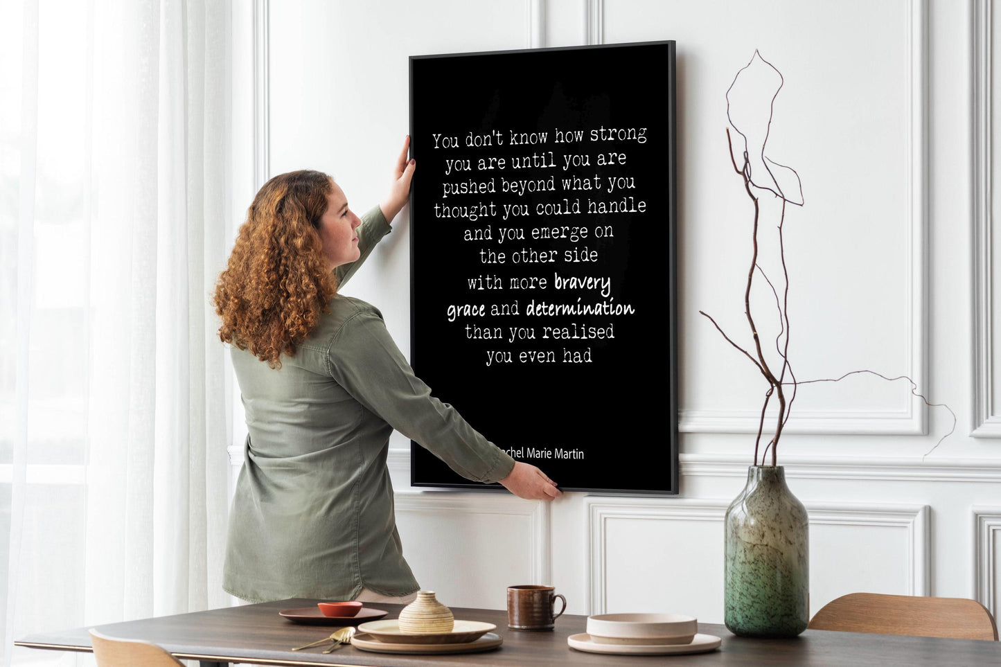Rachel Marie Martin "Strength and Bravery" Quote Print - Inspirational Wall Art - Motivational Typography Poster, Black & White or Vintage