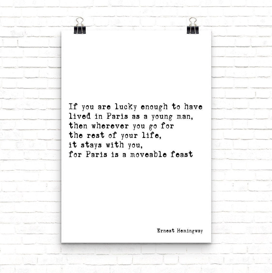 Ernest Hemingway Wall Art Print – “Paris Is a Moveable Feast” Literary Poster