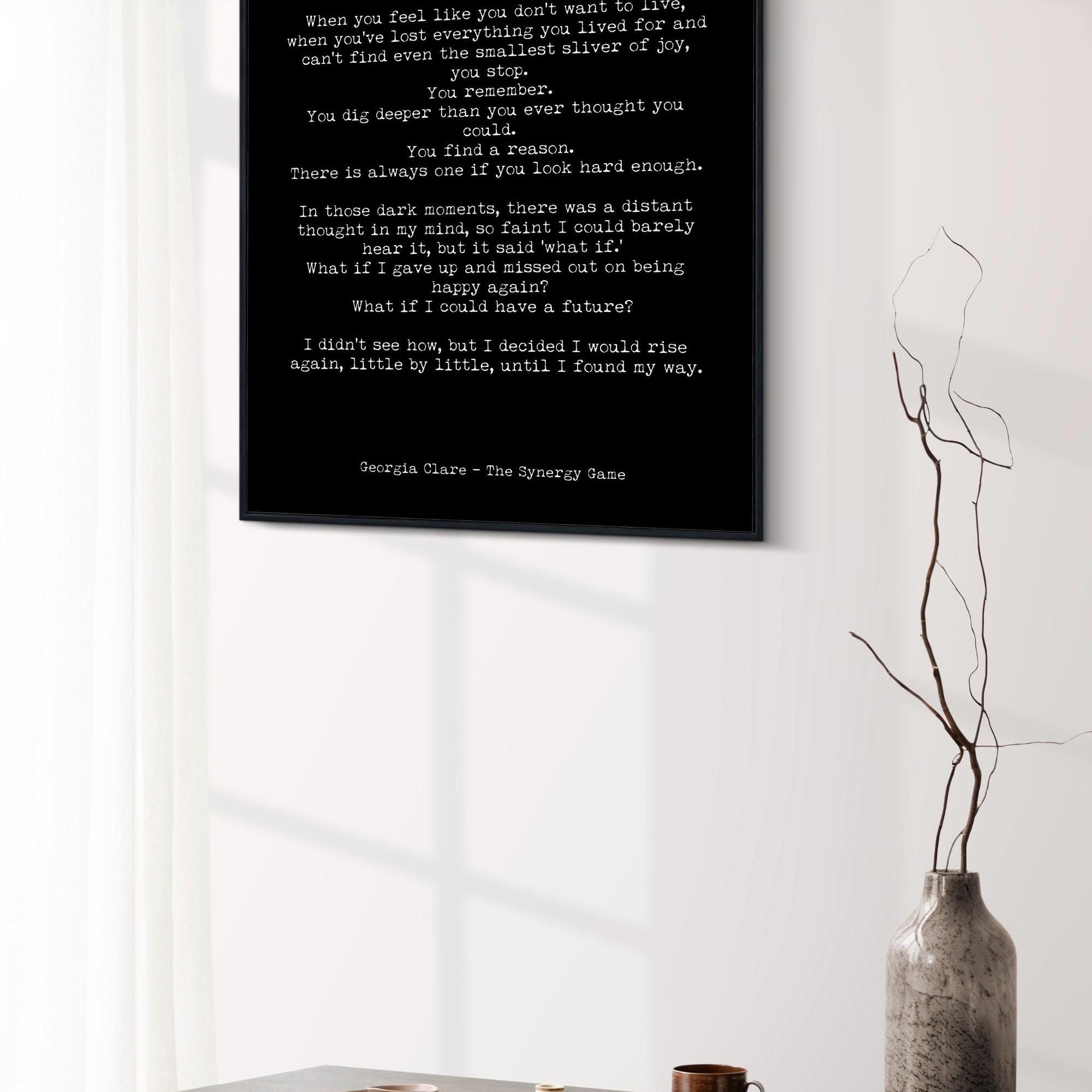 Black & White Literary Quote Art Print – Minimalist Healing Wall Decor