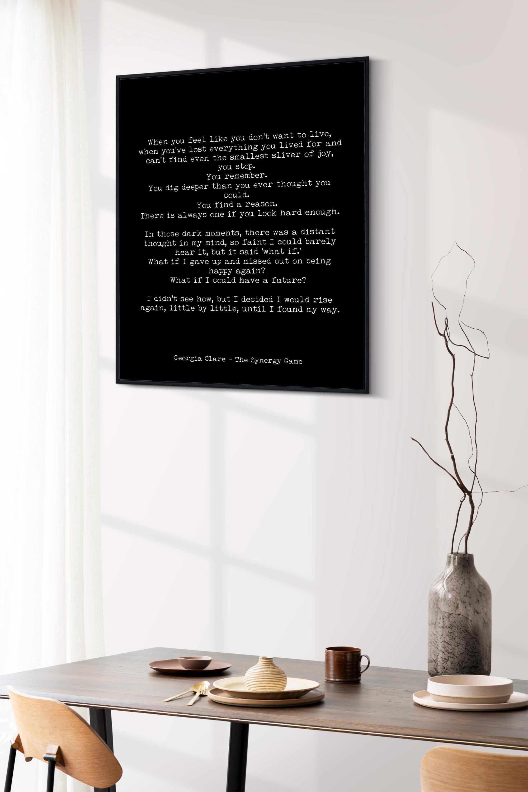 Black & White Literary Quote Art Print – Minimalist Healing Wall Decor