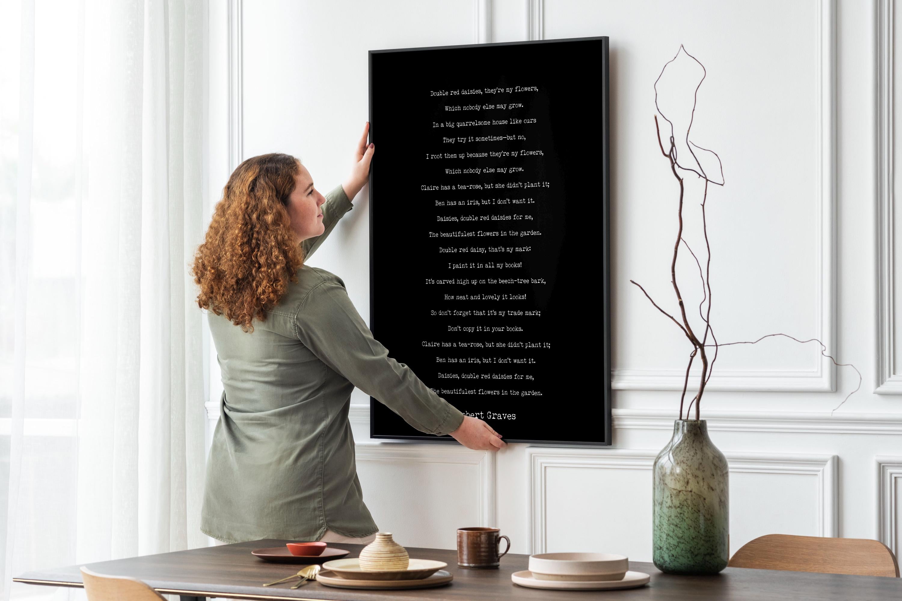 Robert Graves Poem Print Double Red Daisies Literary Quote Wall Art Typewriter Poem Print Black White Vintage Decor Book Lover Gift