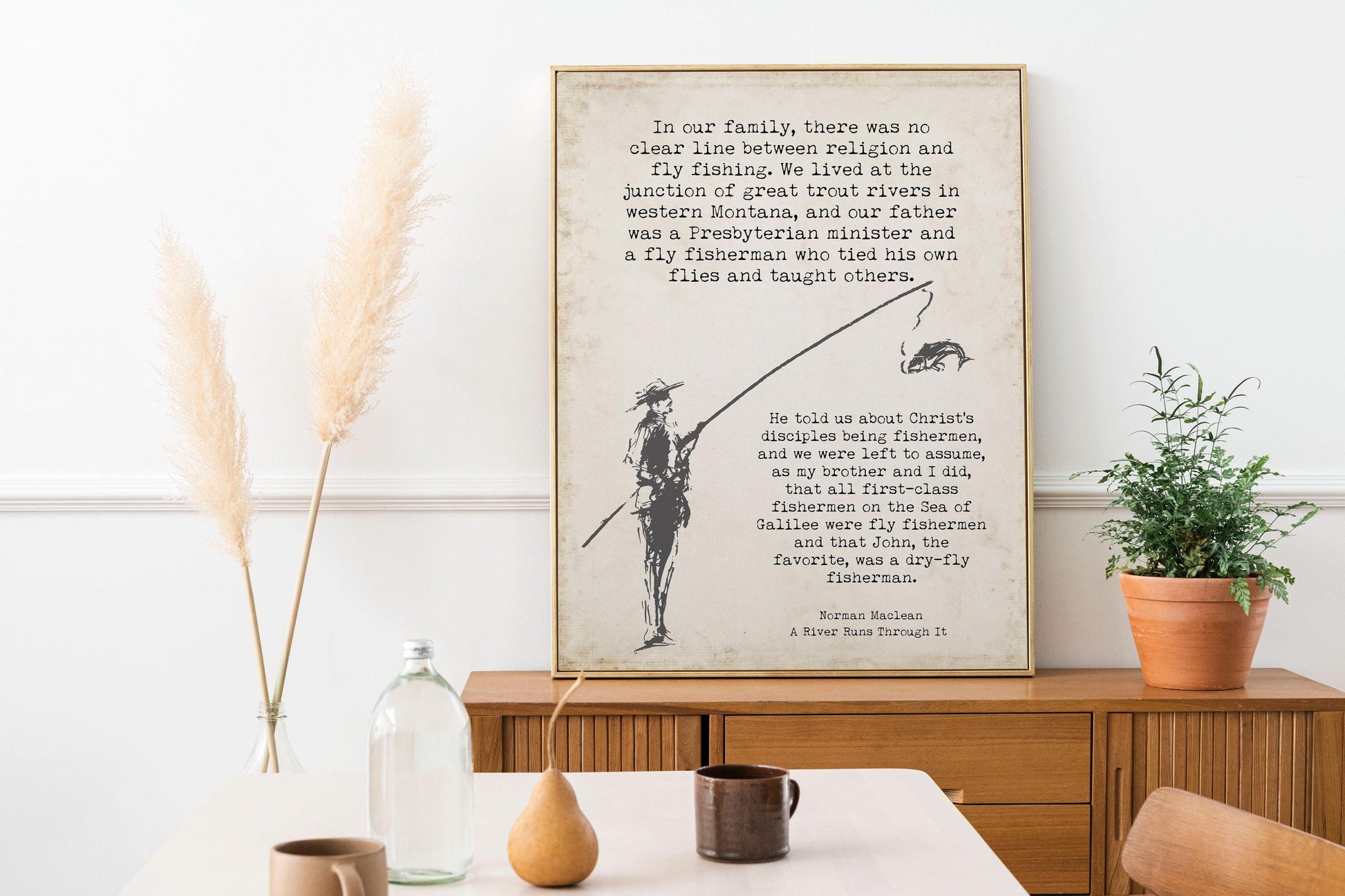 Norman Maclean Fly Fishing Quote Print A River Runs Through It Vintage Wall Art Gift For Fishermen Rustic Literary Decor Typewriter Art