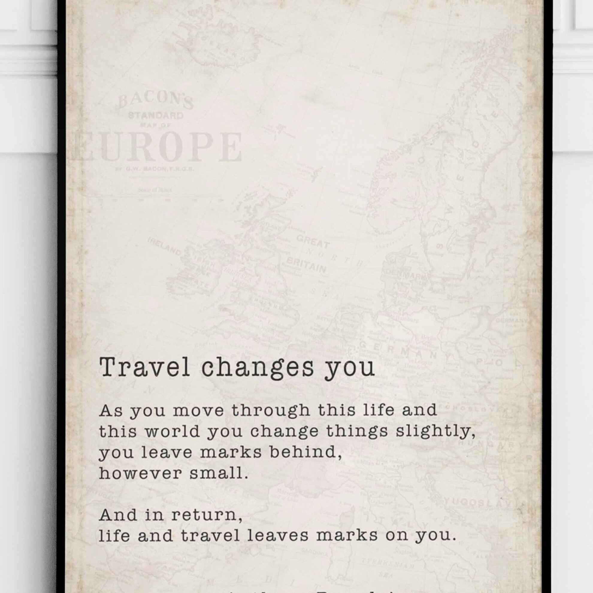 Anthony Bourdain Travel Quote Print Literary Wall Art With Vintage Map Background