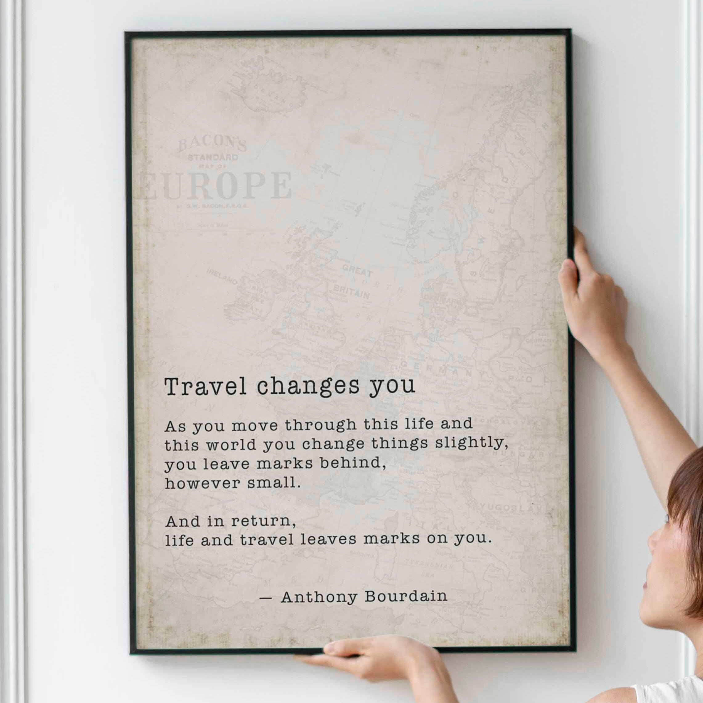 Anthony Bourdain Travel Quote Print Literary Wall Art With Vintage Map Background