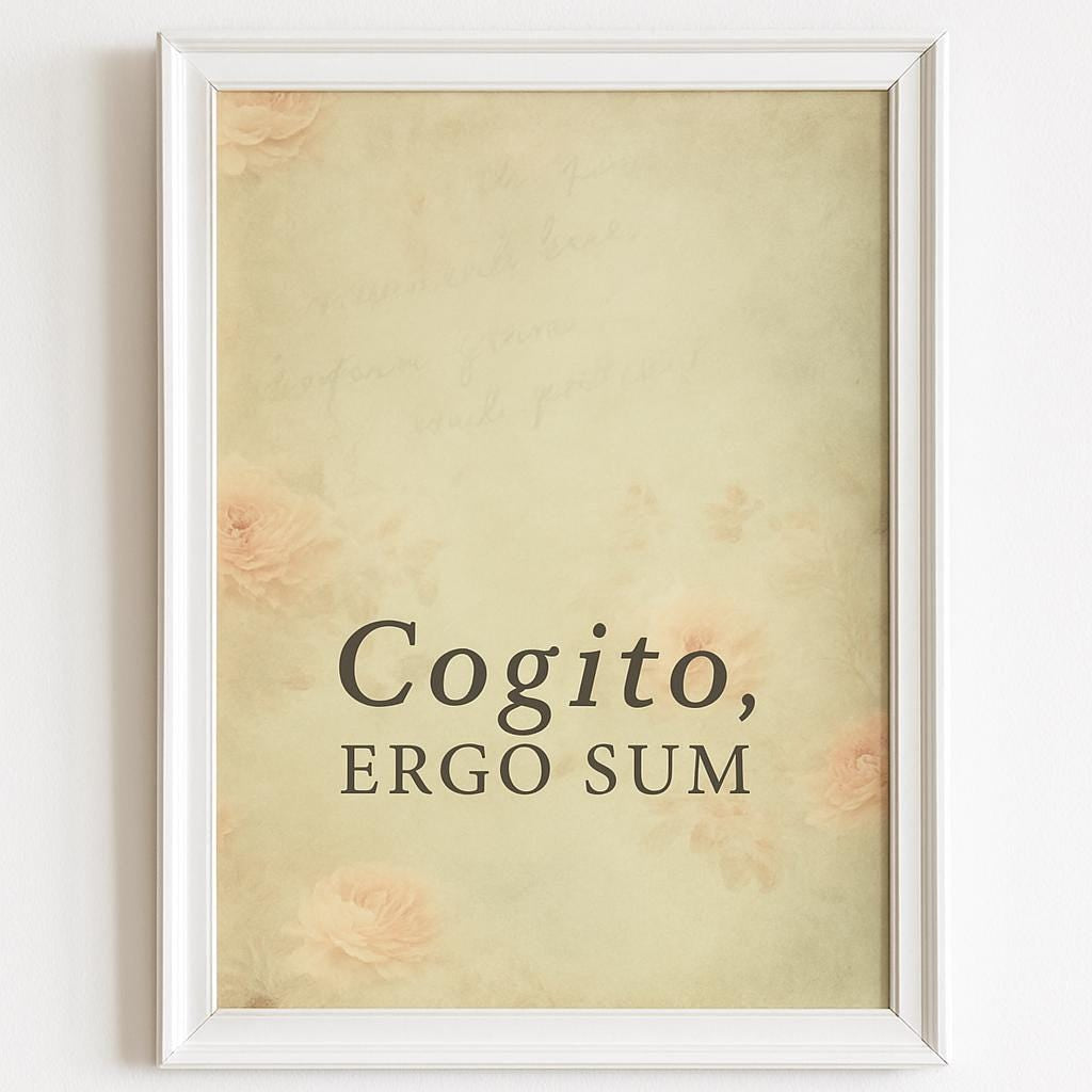 Cogito Ergo Sum Latin Quote Print – I Think Therefore I Am Wall Art with Vintage Floral Background – Philosophy Gift Decor