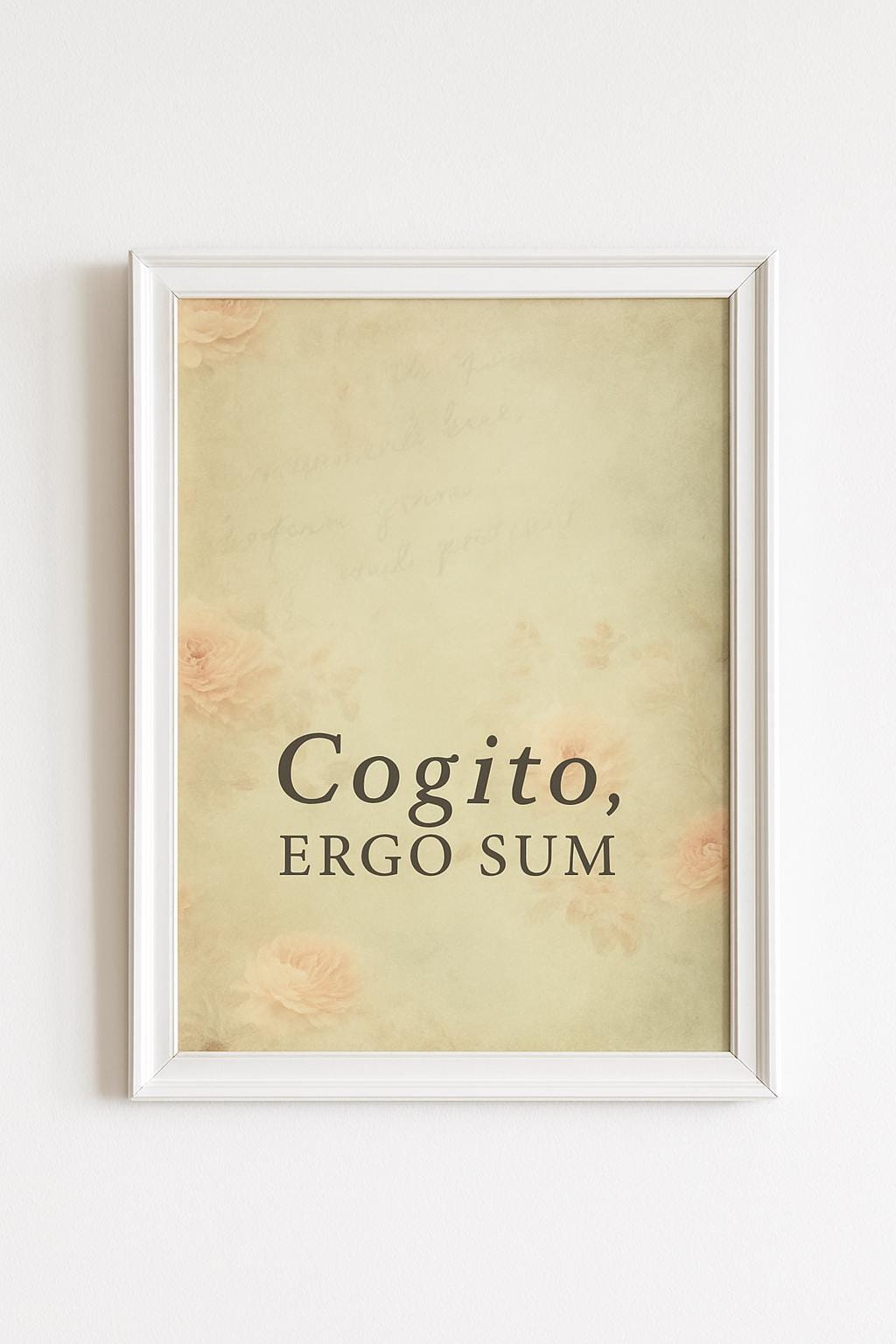 Cogito Ergo Sum Latin Quote Print – I Think Therefore I Am Wall Art with Vintage Floral Background – Philosophy Gift Decor