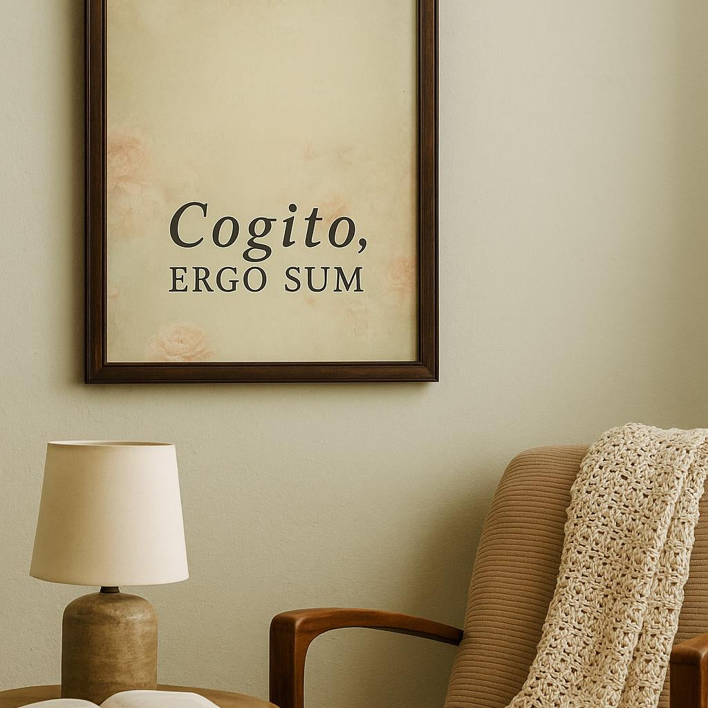 Cogito Ergo Sum Latin Quote Print – I Think Therefore I Am Wall Art with Vintage Floral Background – Philosophy Gift Decor