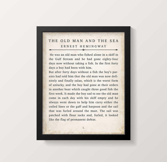 Ernest Hemingway Print – The Old Man and the Sea First Page Poster, Vintage Book Page Wall Art