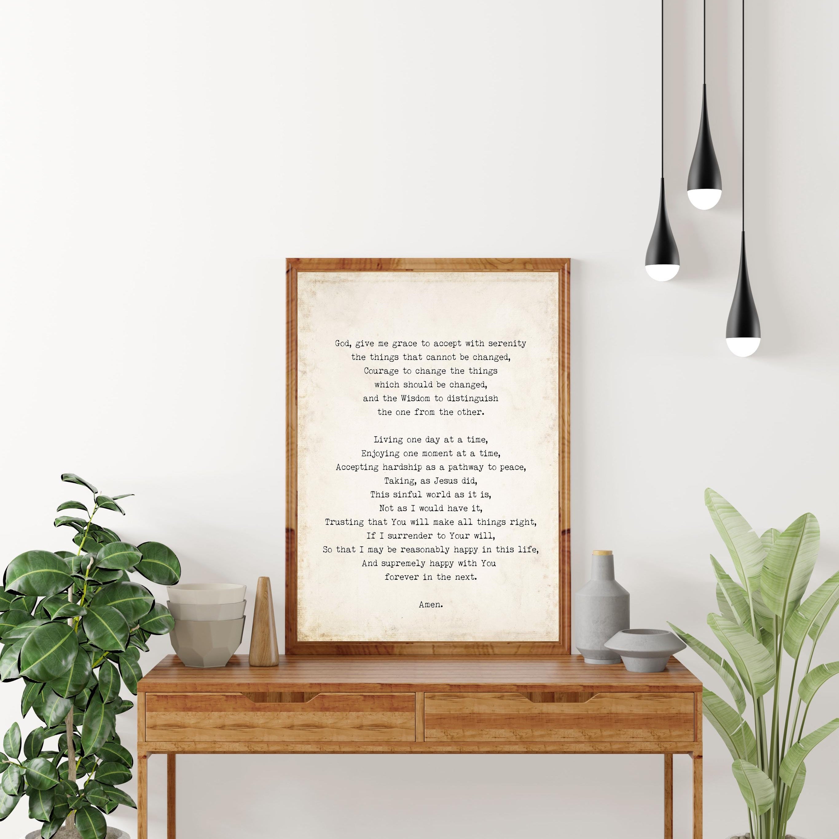 Serenity Prayer Christian Wall Art Print – Religious Quote Poster in Vintage, Black or White Background – Inspirational Bible Verse Decor