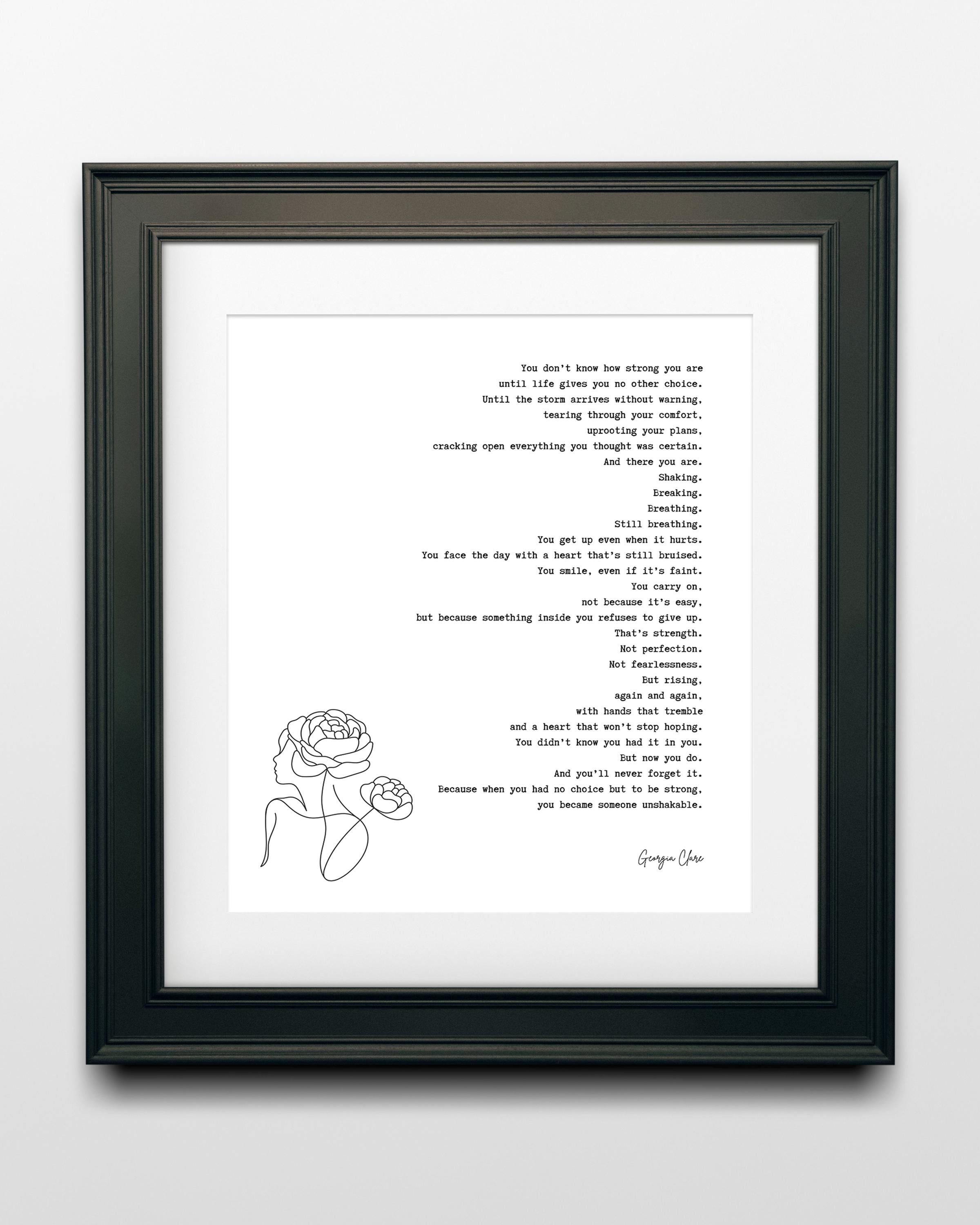 Georgia Clare Unshakable Strength Quote Print – Inspirational Feminist Wall Art for Women, Self Love Encouragement Poem Poster