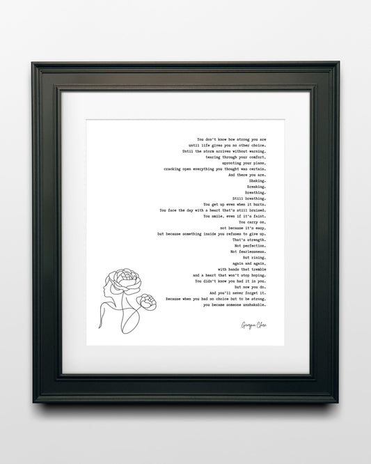 Original Poem Print About Strength, Georgia Clare Wall Art