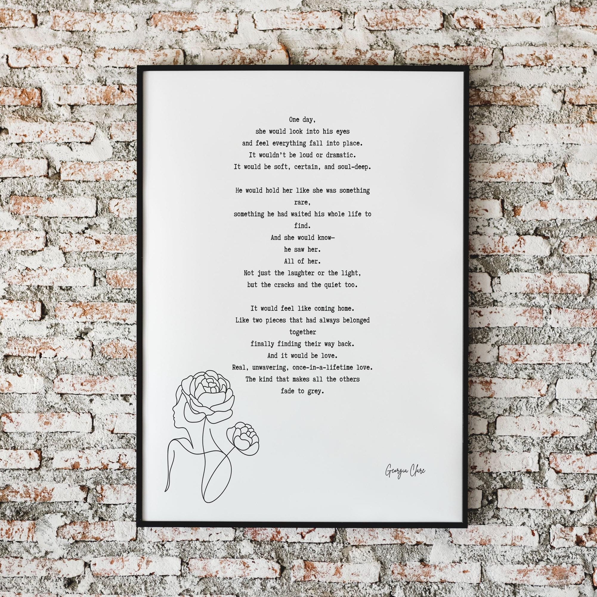 Romantic Georgia Clare Love Poem Print – Emotional Soulmate Quote Wall Art for Couples, Wedding or Anniversary Gift, Fade to Grey Poster