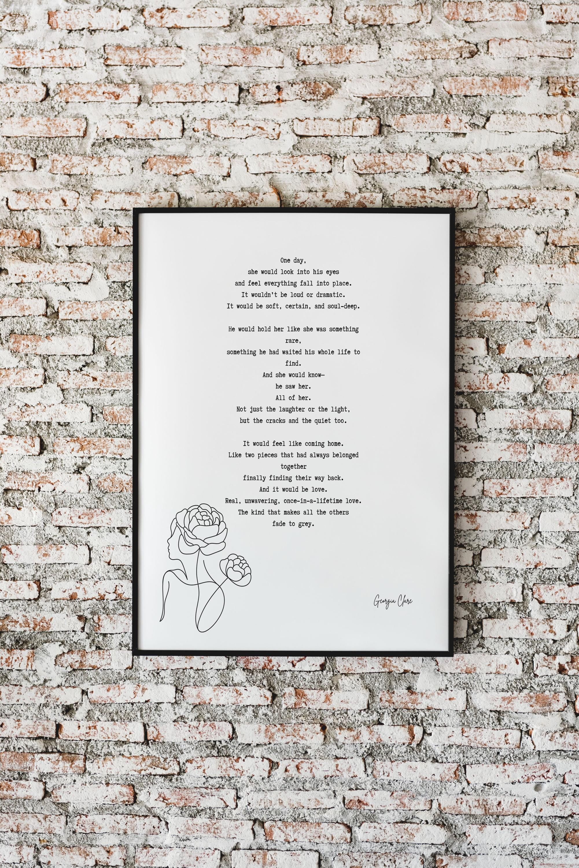 Romantic Georgia Clare Love Poem Print – Emotional Soulmate Quote Wall Art for Couples, Wedding or Anniversary Gift, Fade to Grey Poster
