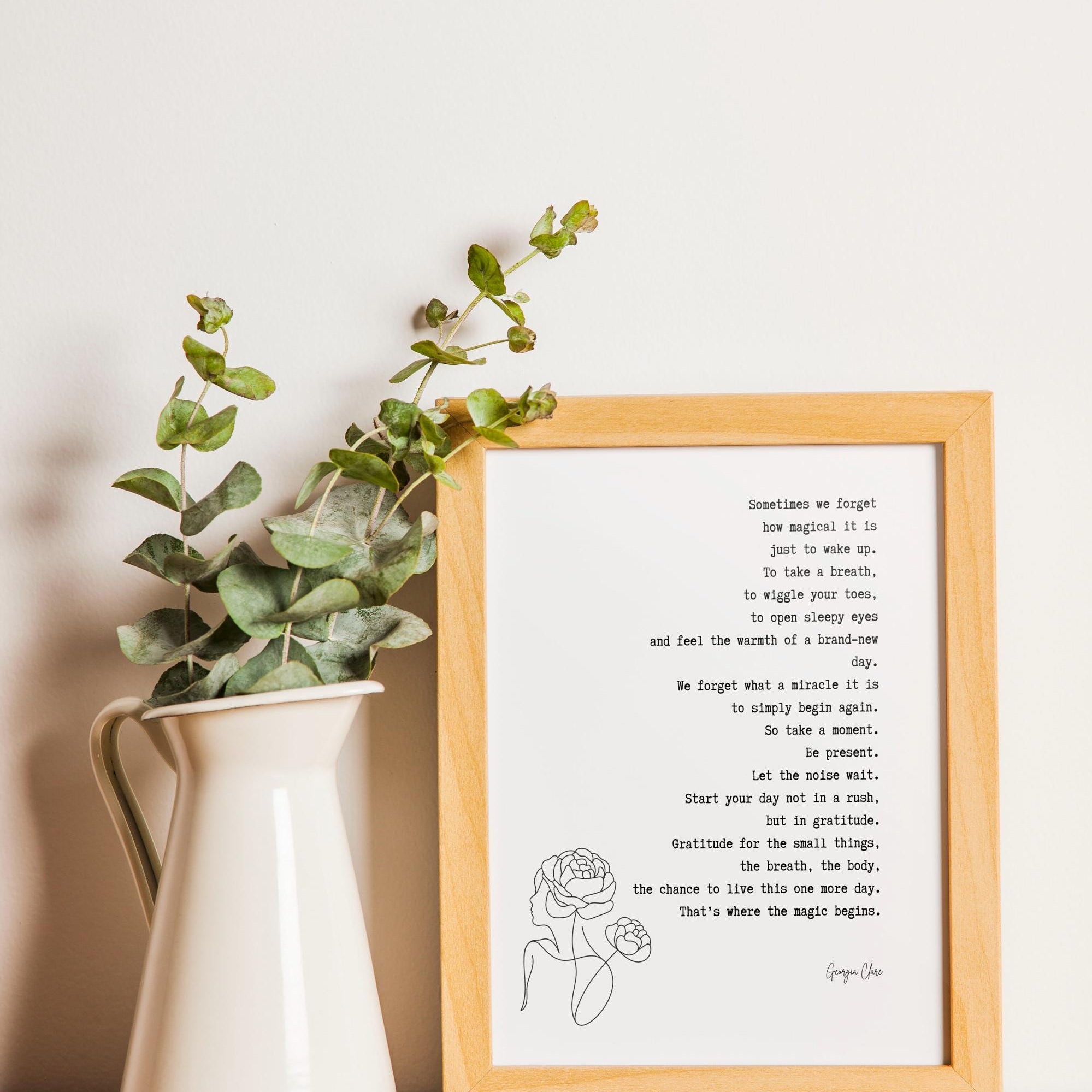 Georgia Clare Morning Gratitude Poem Print – Mindful Self-Care Wall Art for Daily Inspiration, Magical New Day Quote Poster