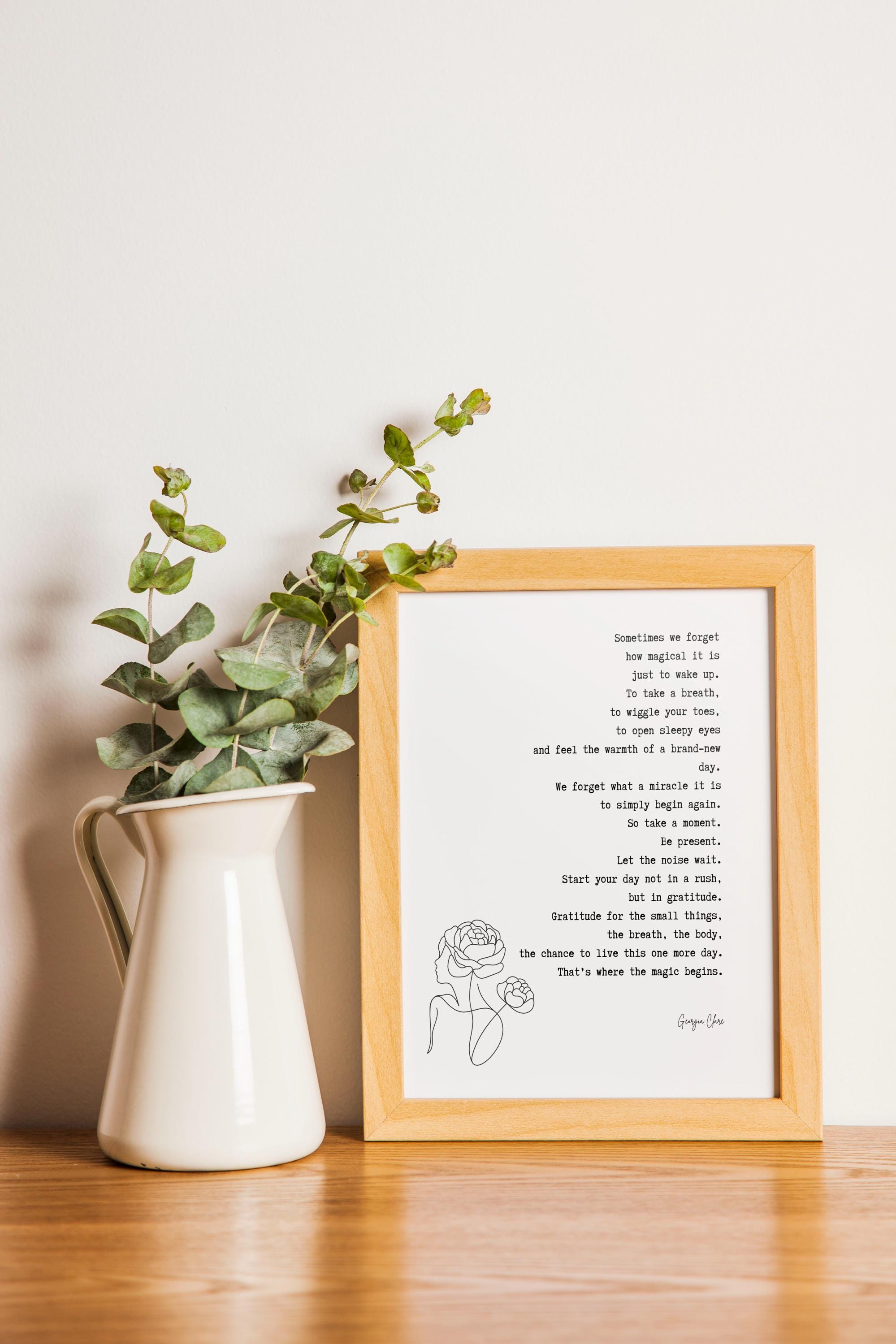 Georgia Clare Morning Gratitude Poem Print – Mindful Self-Care Wall Art for Daily Inspiration, Magical New Day Quote Poster