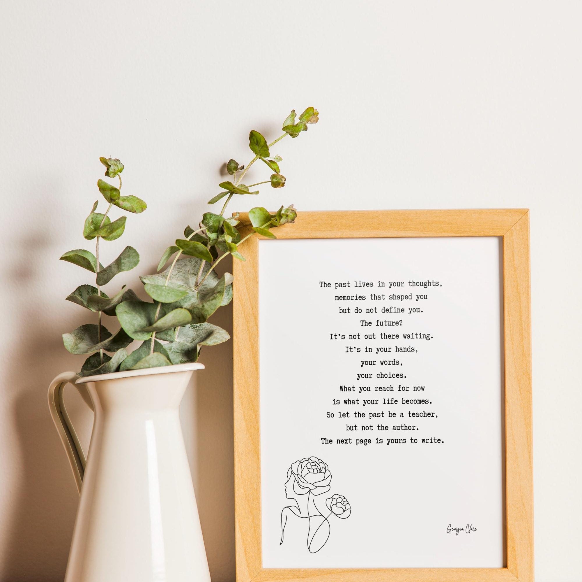 Georgia Clare Poem Wall Art – The Past Is Not the Author, Motivational Print for New Beginnings and Personal Growth