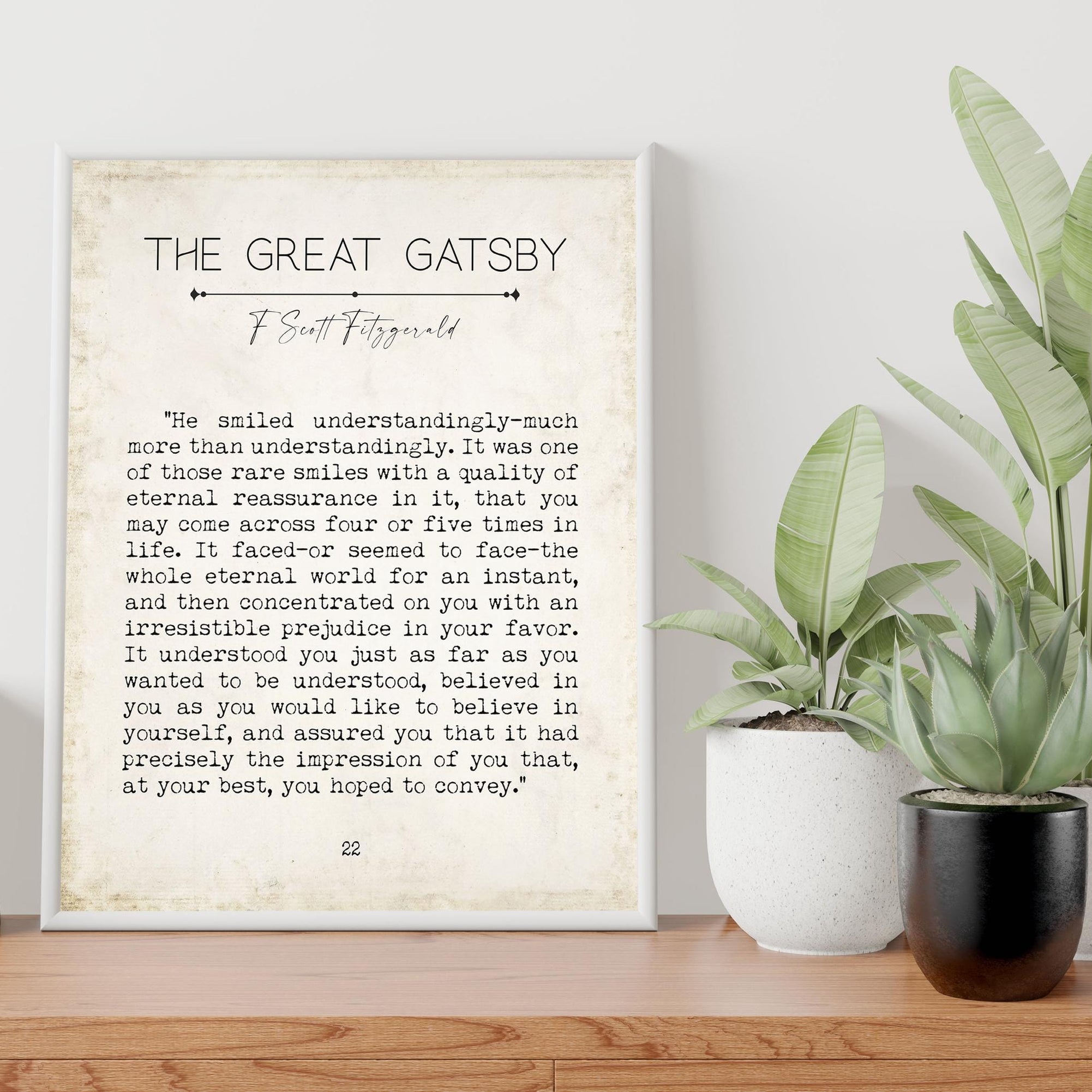 The Great Gatsby Quote Wall Art • F Scott Fitzgerald Book Page Style Print • Literary Vintage Decor for Book Lovers and Readers Gift