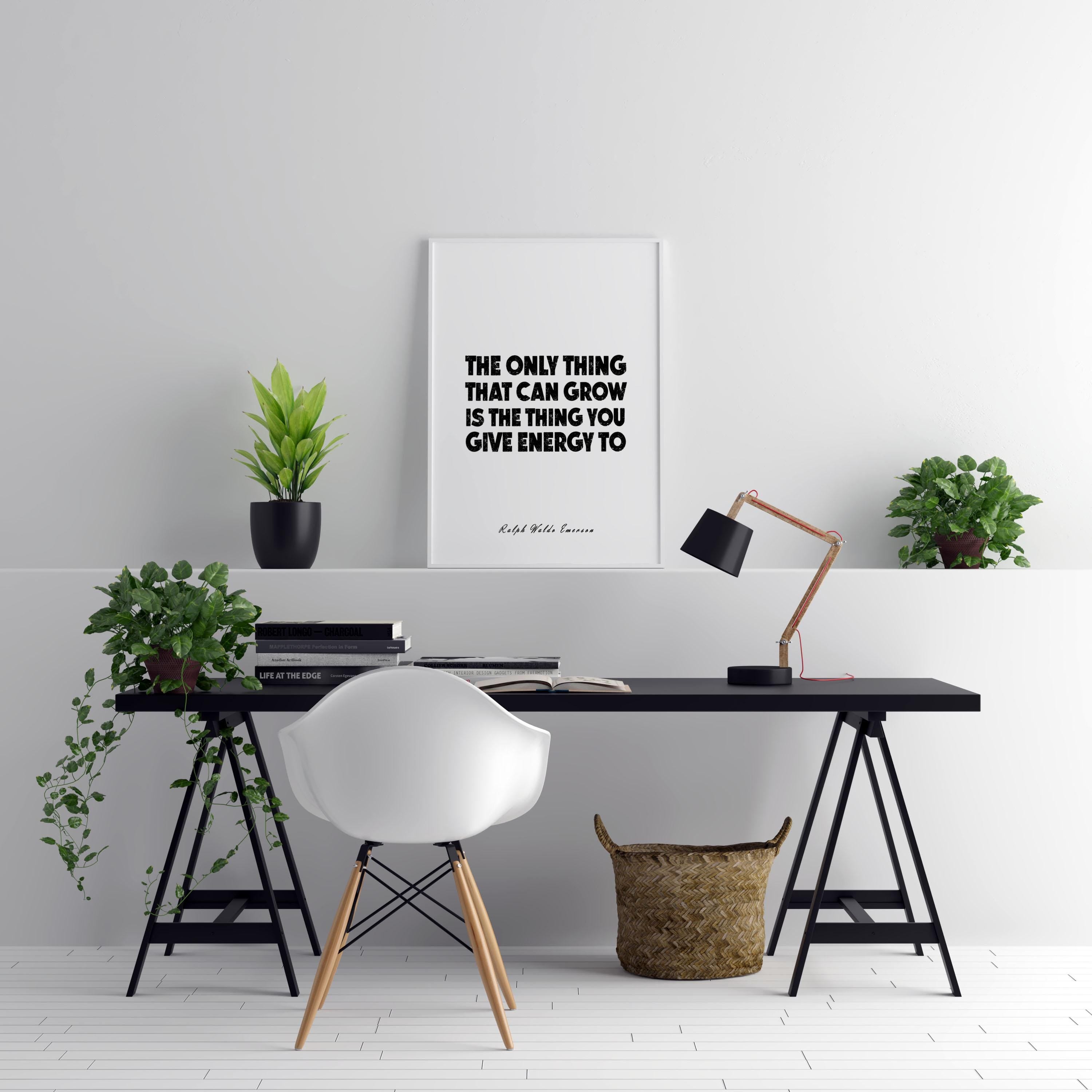 Ralph Waldo Emerson Quote Wall Art • The Only Thing That Can Grow Is What You Give Energy To • Motivational Modern Print For Home Or Office