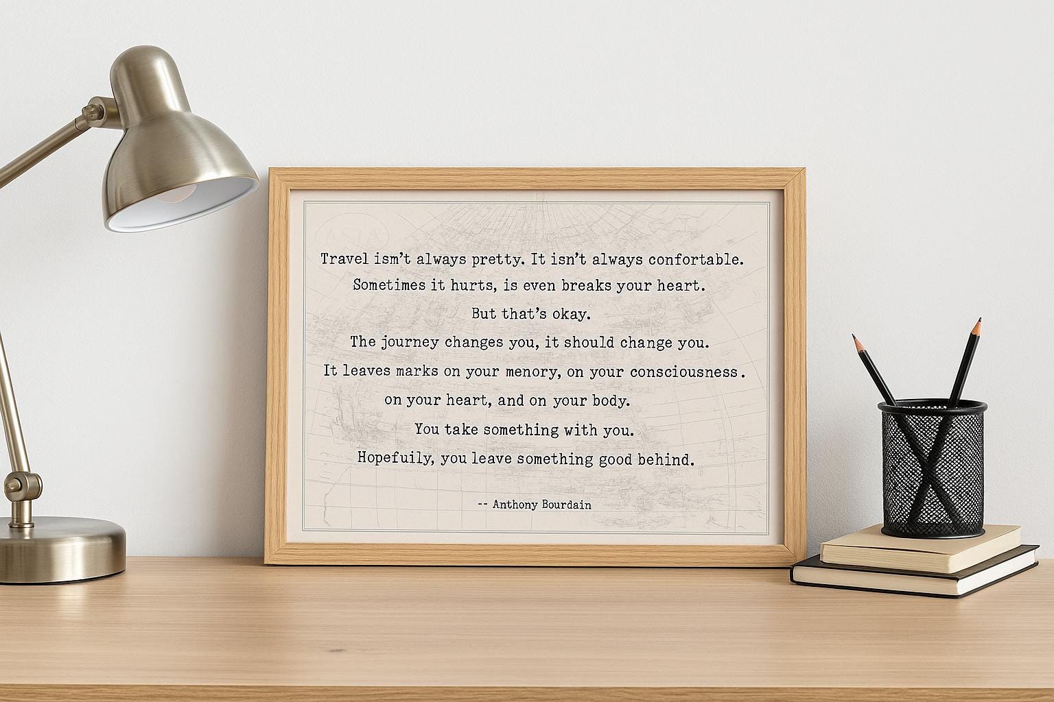 Anthony Bourdain Travel Quote Print – Inspirational Travel Wall Art About Change and Meaningful Journeys – Framed or Unframed Poster