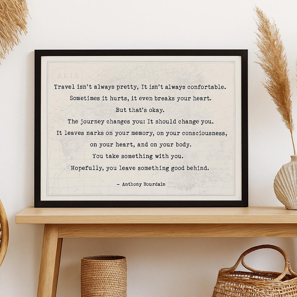 Anthony Bourdain Travel Quote Print – Inspirational Travel Wall Art About Change and Meaningful Journeys – Framed or Unframed Poster