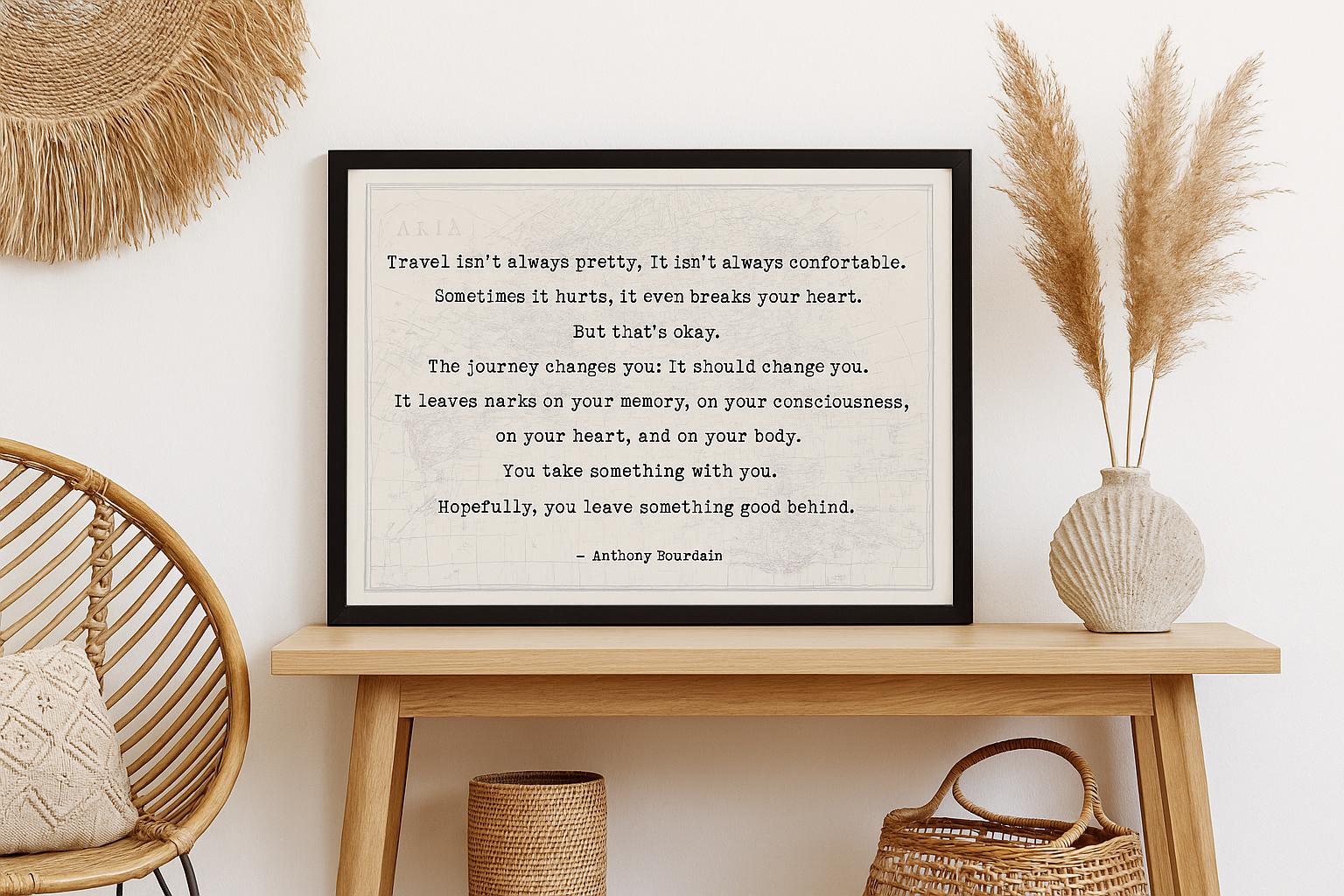 Anthony Bourdain Travel Quote Print – Inspirational Travel Wall Art About Change and Meaningful Journeys – Framed or Unframed Poster