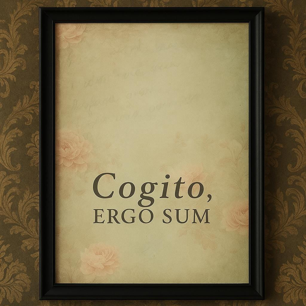 Cogito Ergo Sum Latin Quote Print – I Think Therefore I Am Wall Art with Vintage Floral Background – Philosophy Gift Decor