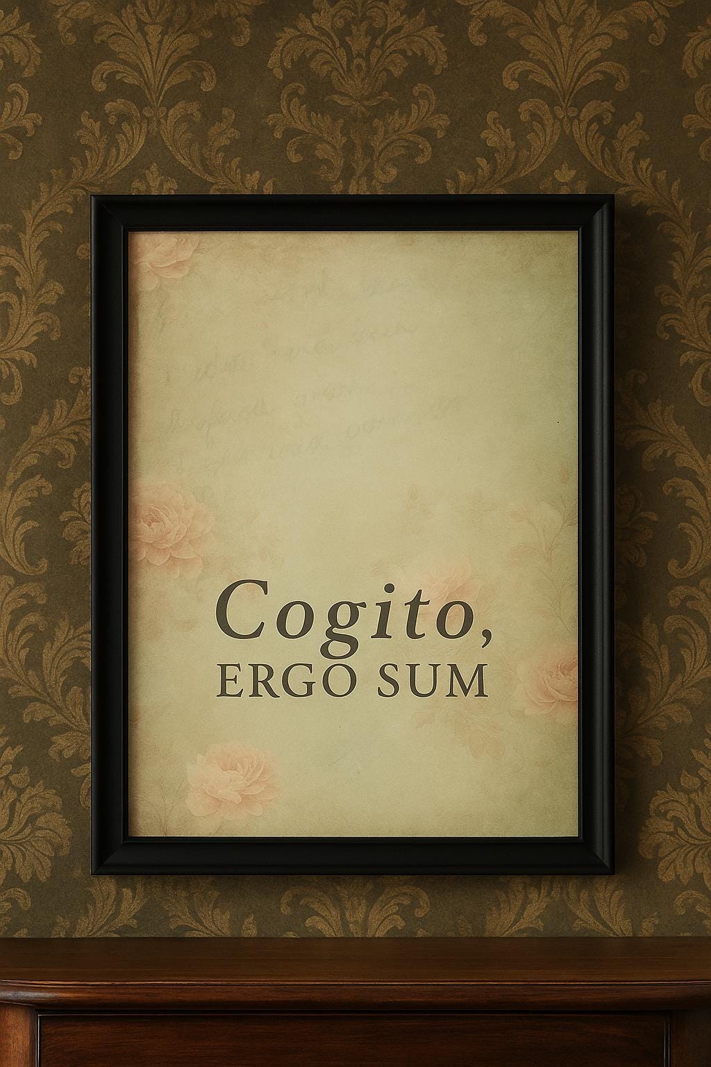 Cogito Ergo Sum Latin Quote Print – I Think Therefore I Am Wall Art with Vintage Floral Background – Philosophy Gift Decor