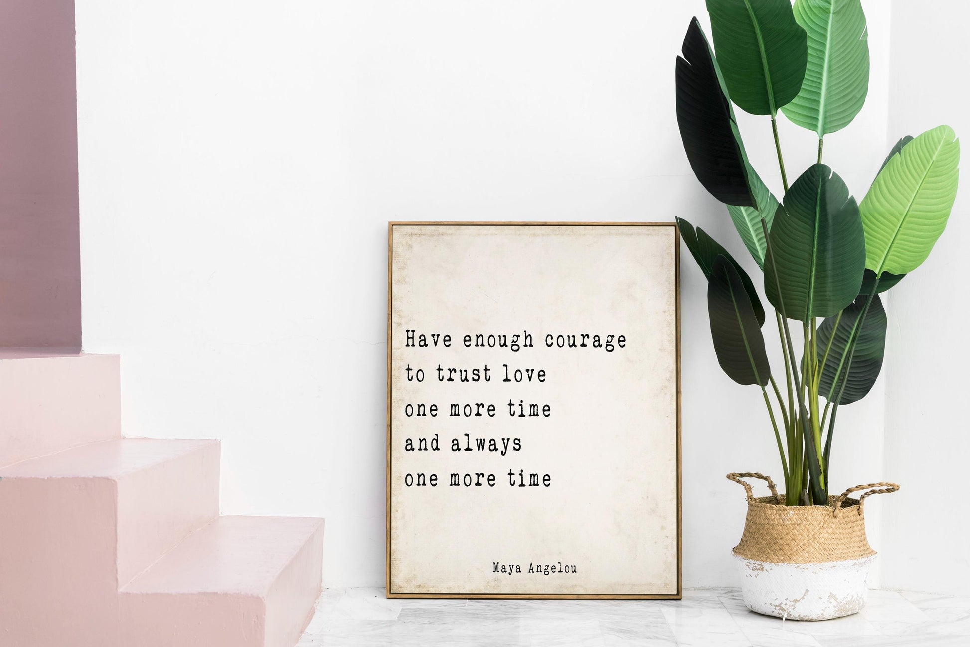 Maya Angelou Love Quote Wall Art – Courage to Trust Love Again Print in Black or Vintage White Typewriter Style Poster