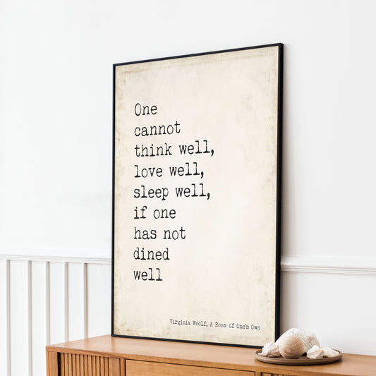 Virginia Woolf Quote Print – A Room of One’s Own Dined Well Poster – Literary Kitchen Wall Art – Typewriter Style
