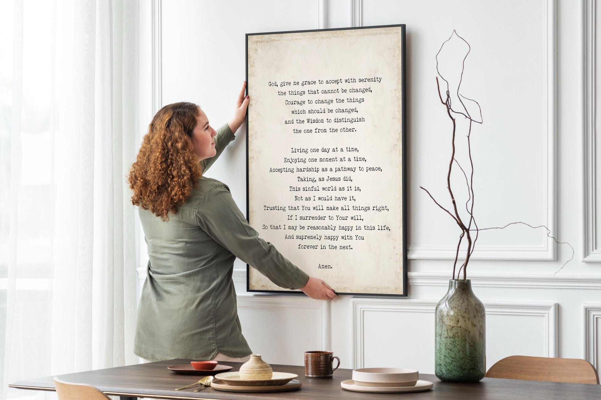Serenity Prayer Christian Wall Art Print – Religious Quote Poster in Vintage, Black or White Background – Inspirational Bible Verse Decor